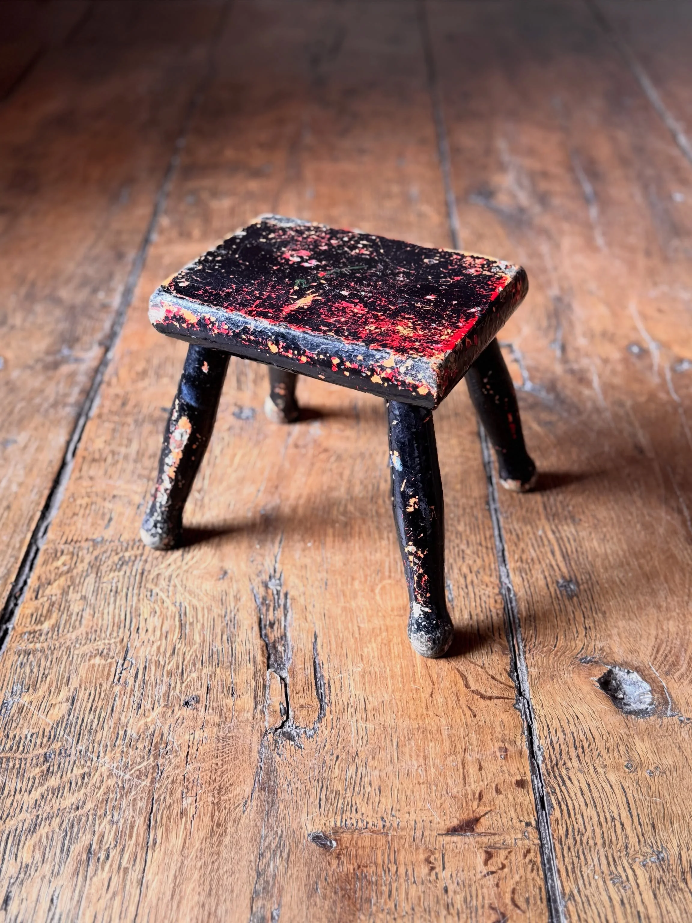 A lovely 19th Century Welsh stool with many layers of old paint creating the most wonderful colourful patina. A really delightful and attractive little thing. 

Height 22 cm
Width 22 cm
Depth 16 cm

Now available to view and purchase on the website v