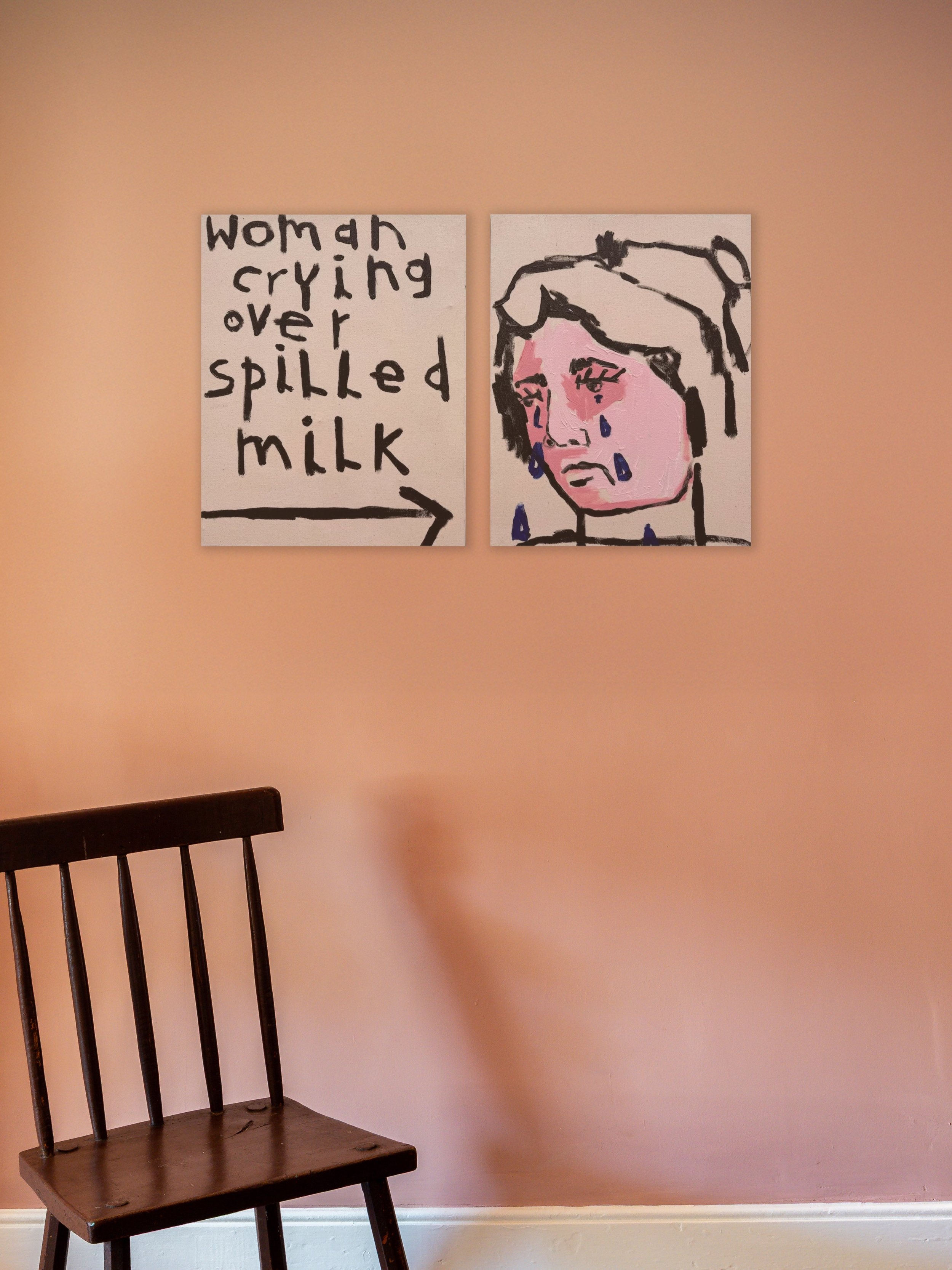 We stumbled across a painting by @abibirkinshaw a few years ago at an art fair and immediately fell in love with her work. We bought a little painting of a woman crying over spilt milk and it hangs in our kitchen. When we saw she&rsquo;d made a woodc