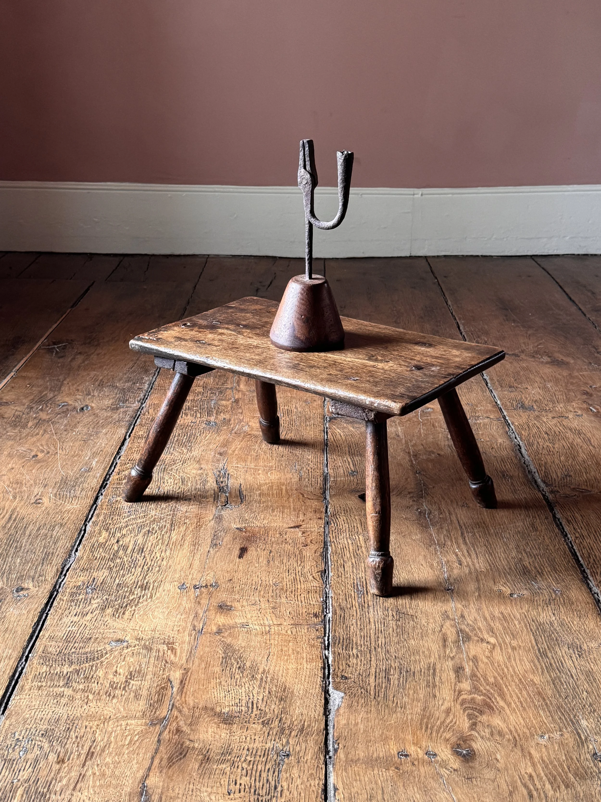Large 19th Century Stool with Turned Legs