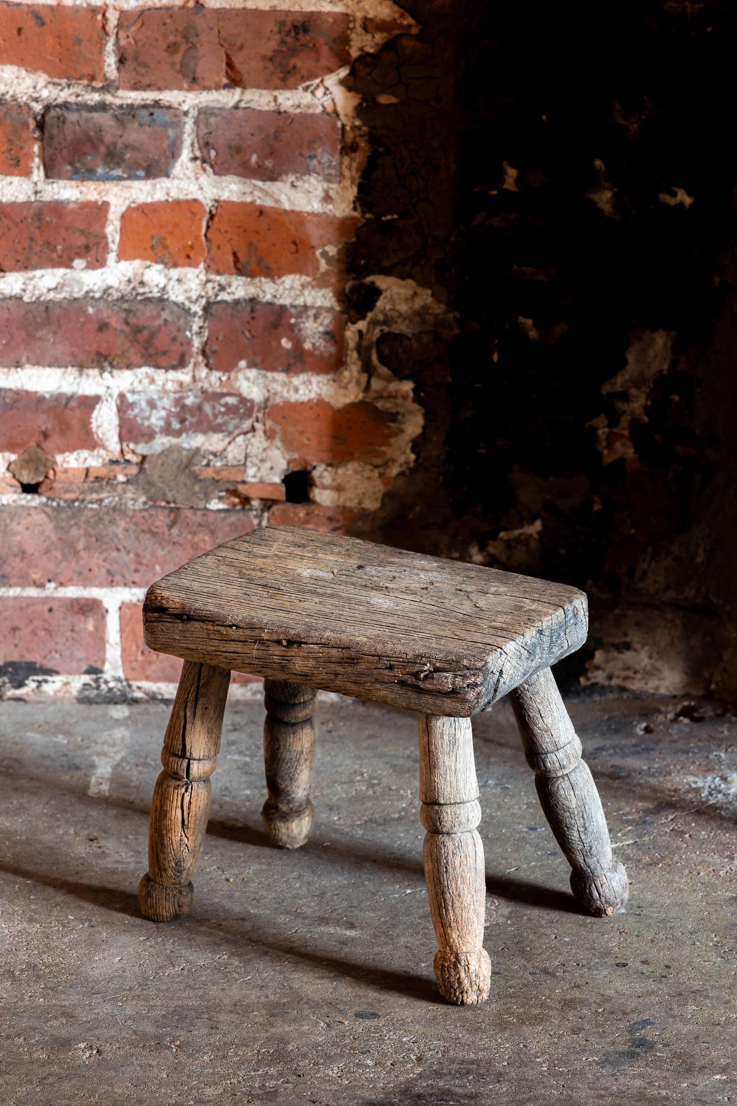 Primitive Stool with Turned Legs