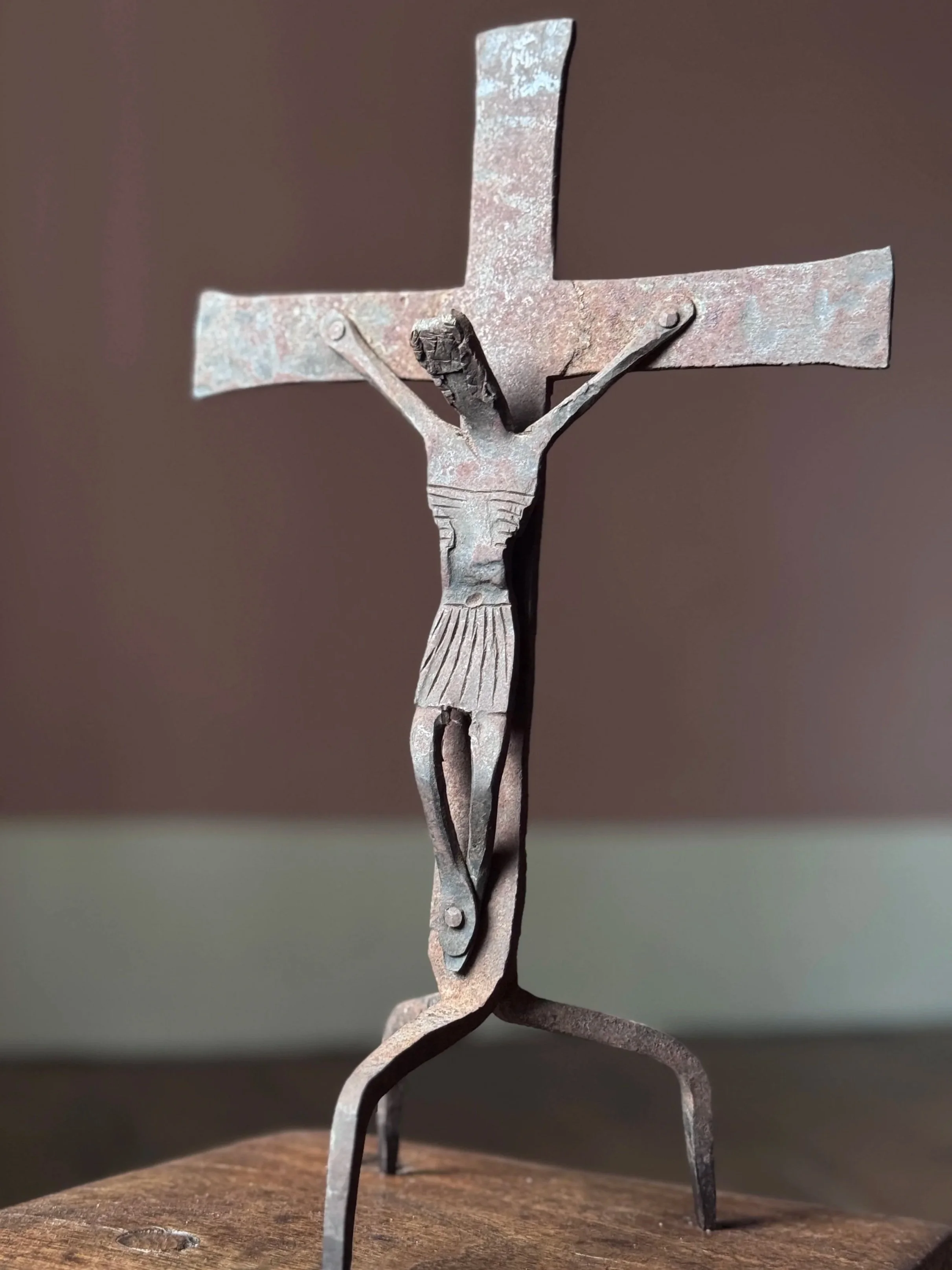 Primitive 19th Century Wrought Iron Crucifix