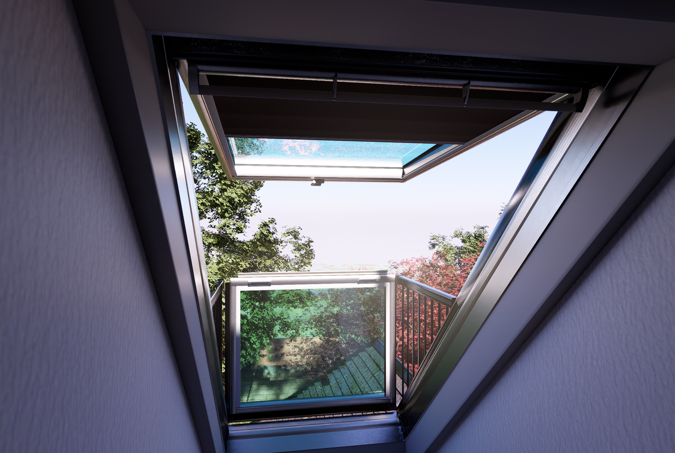 RENDER: High quality render showing the expected view out through the new balcony skylight.