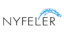 Logo mit dem Text »NYFELER« und einem blauen Pinselstrich