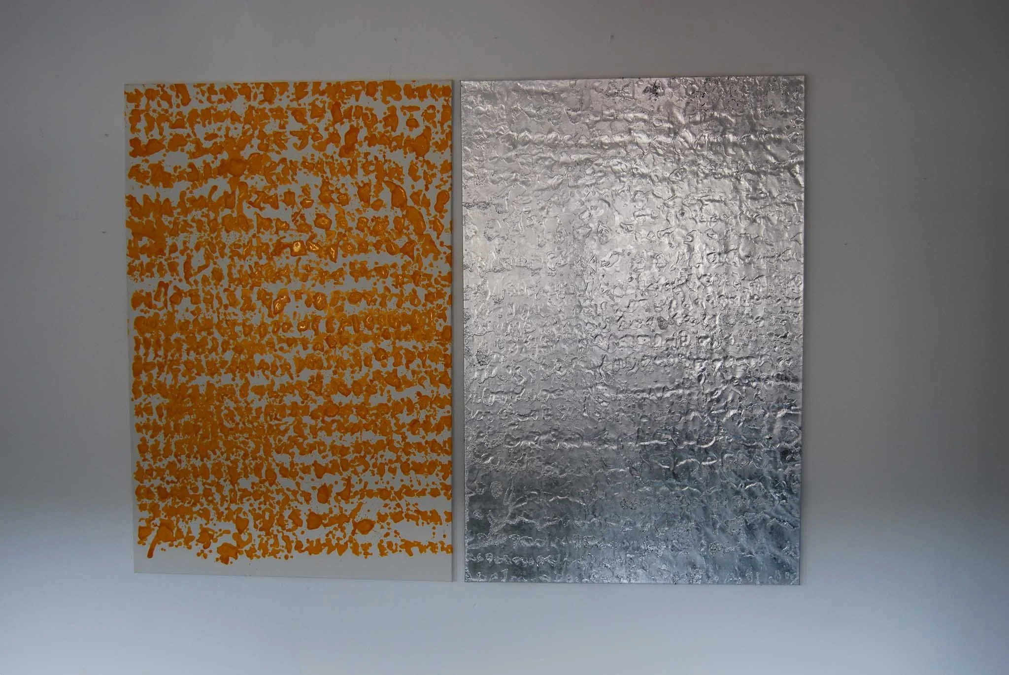 2006_Gelb/Silber, Diptychon, zweiteilig jeweils 180 x 120 cm, Mischtechnik auf Leinwand