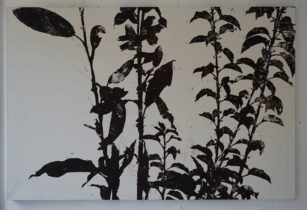 2001_Gestrüb, Holzschnitt/Unikat, 180 x 120 cm, Öl auf Leinwand