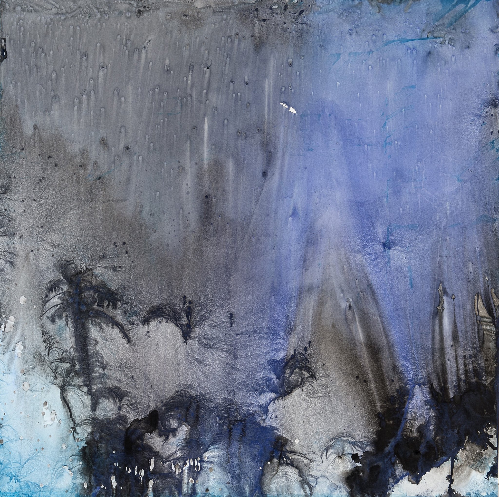 2012_Minusaquarell indigo/violett/Tusche, 150 x 150 cm, Aquarell auf Papier