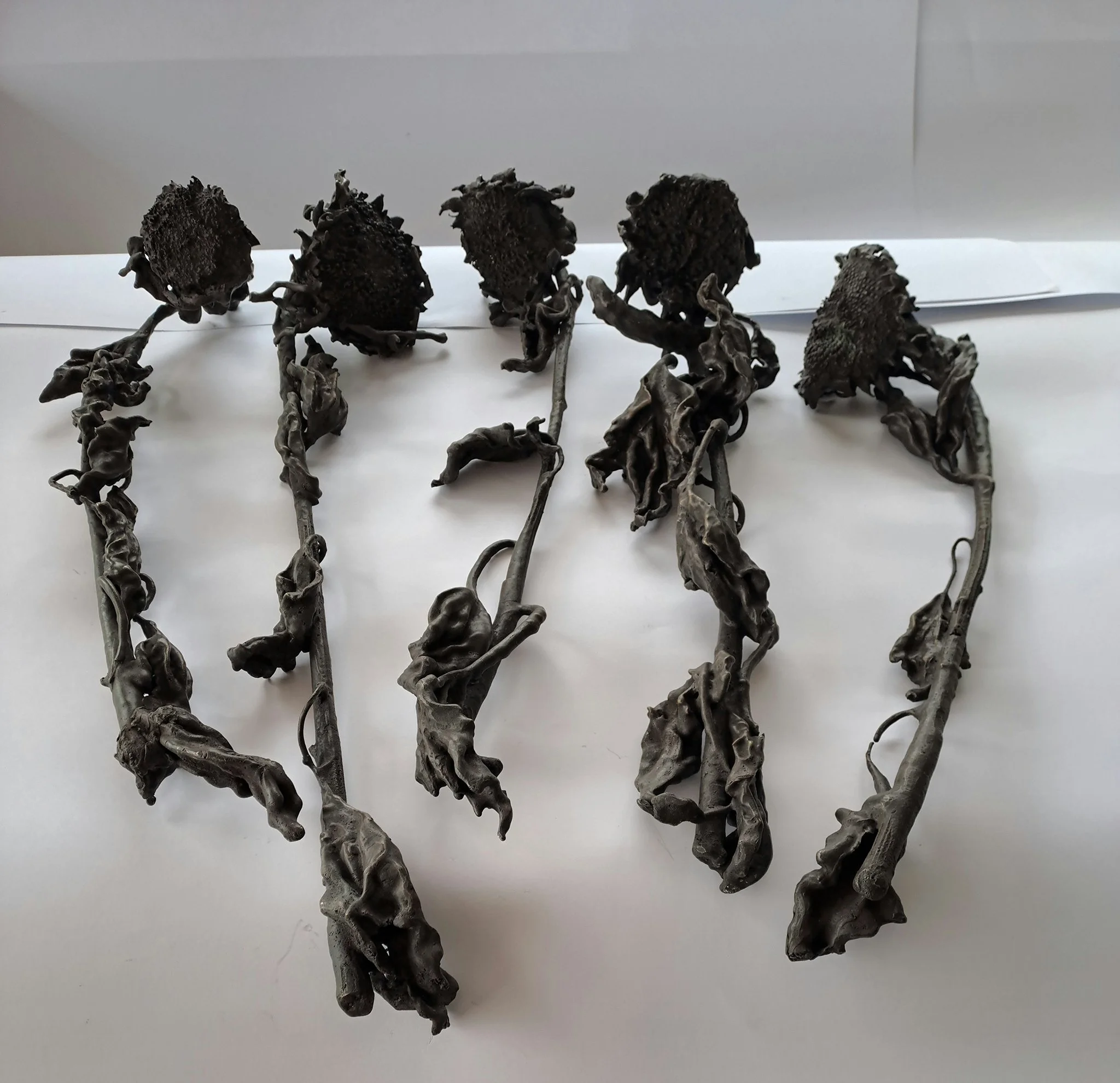 2022_Fünf Sonnenblumen, jeweils 70 x 18 x 12 cm, Bronze