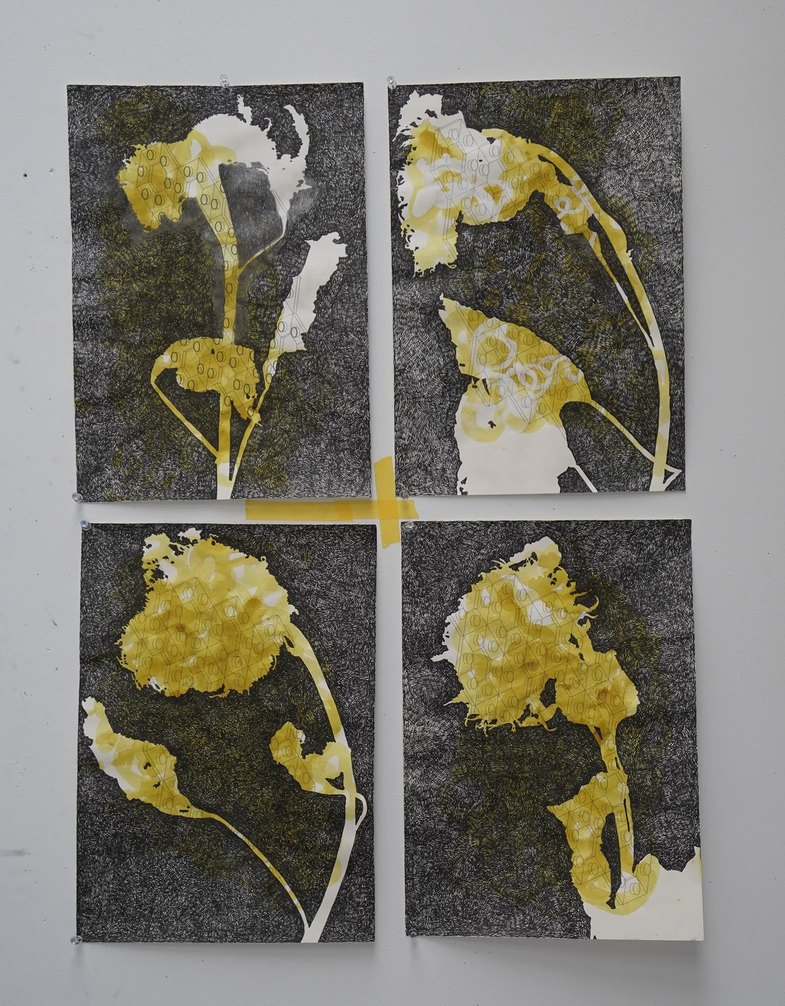 2022_Helianthus Zeichnungen, jeweils 42 x 30 cm, Mischtechnik auf Papier 