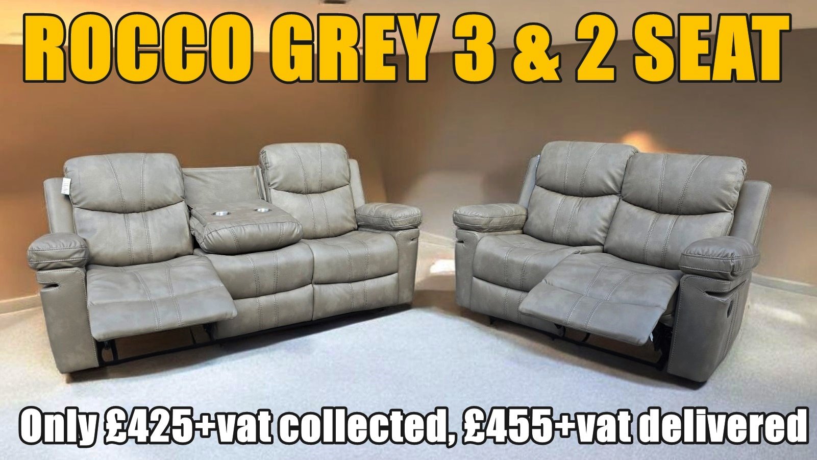 ROCCO 3 & 2 SEAT RECLINER with Dropdown table in 3 seat, Available in Grey.
£425+vat for the set