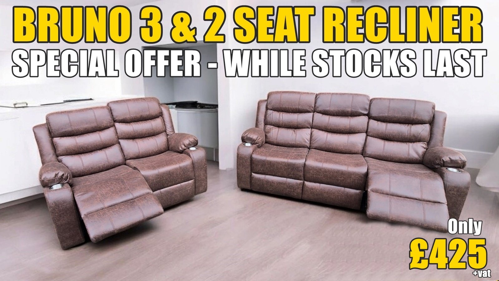 BRUNO 3 & 2 SEAT RECLINER, Brown Technology fabric.
£425+vat for the set
