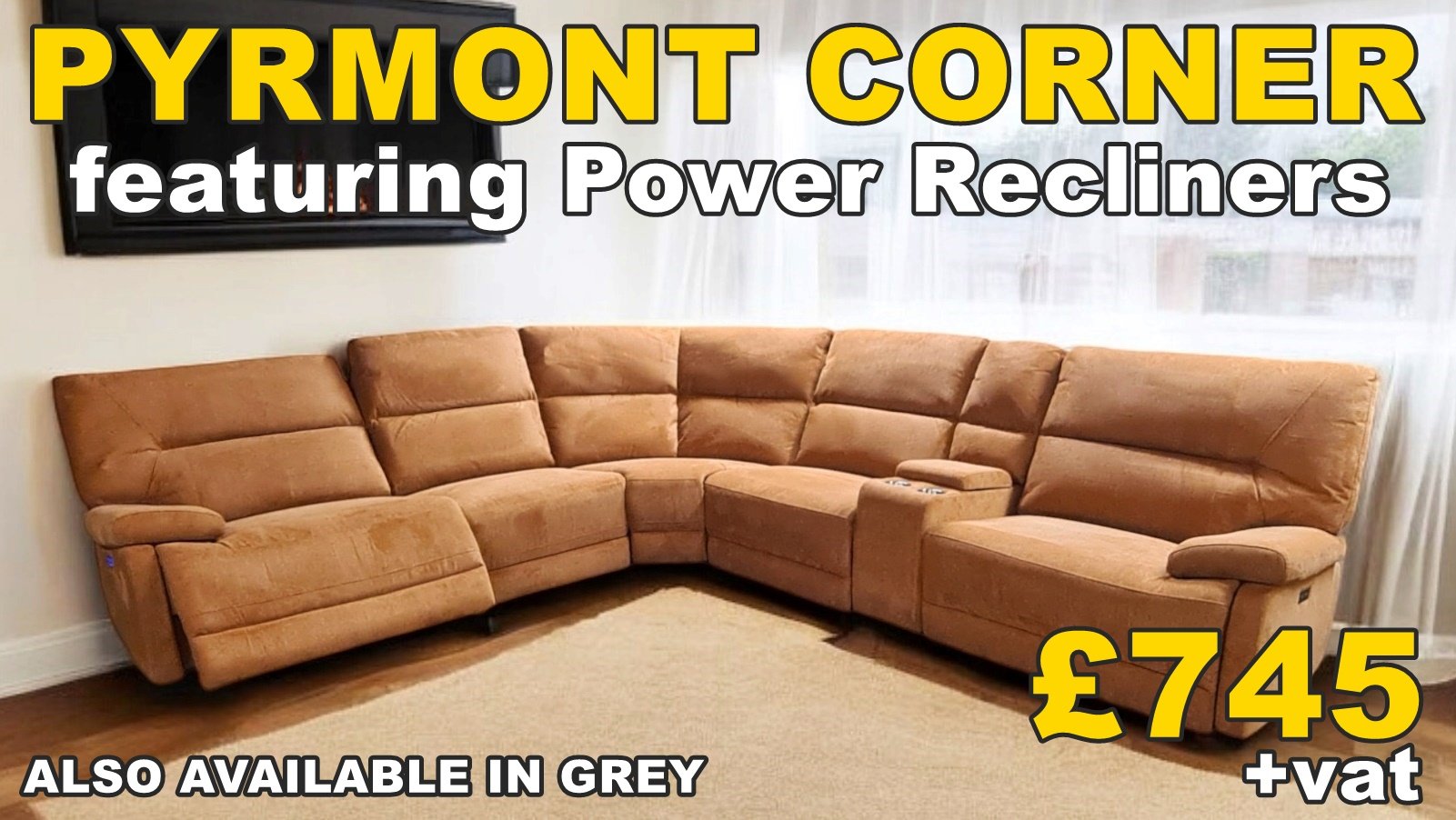 PYRMONT TERRACOTTA CORNER - Large comfy corner set featuring console and power recliners
£745+vat for the corner set
Also available in Light Grey