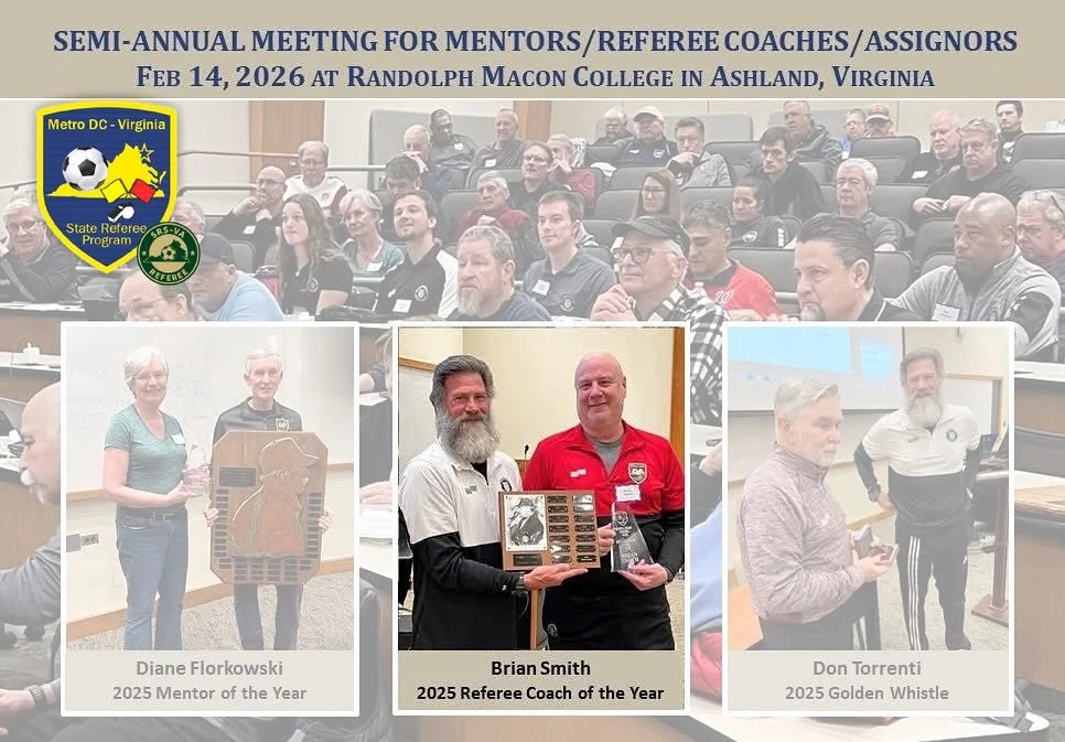 A special shoutout to Brian Smith, SRS-VA&rsquo;s Adult League Assignor and integral member of the staff, for being named the VA 2025 Referee Coach of the Year!!👏🏆 #TheSRSVAWay