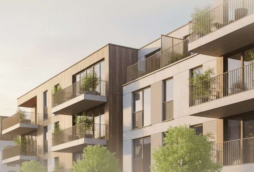 Modernes Mehrfamilienhaus mit Balkonen und Begrünung – Verovia Immobilienmanagement in Stuttgart, professionelle Hausverwaltung mit Fokus auf Werterhalt und Eigentümerzufriedenheit.