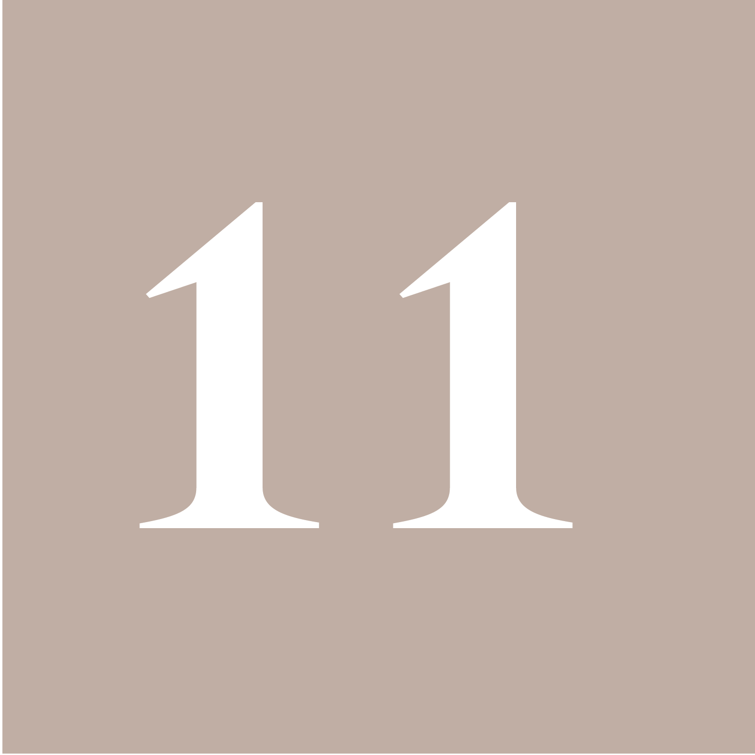 White number 11 on a beige background.
