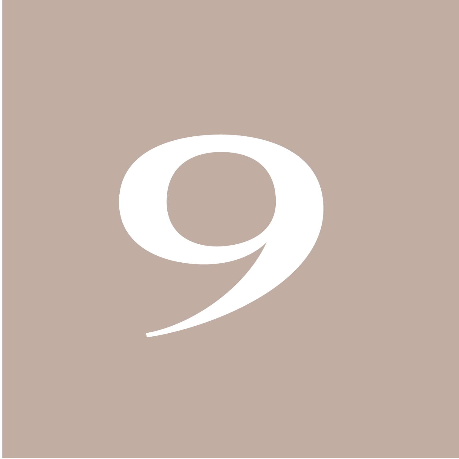 A large white number nine on a beige background.