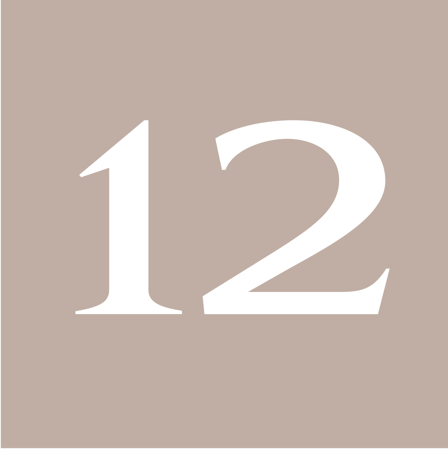 Number 12 in white on a beige background.