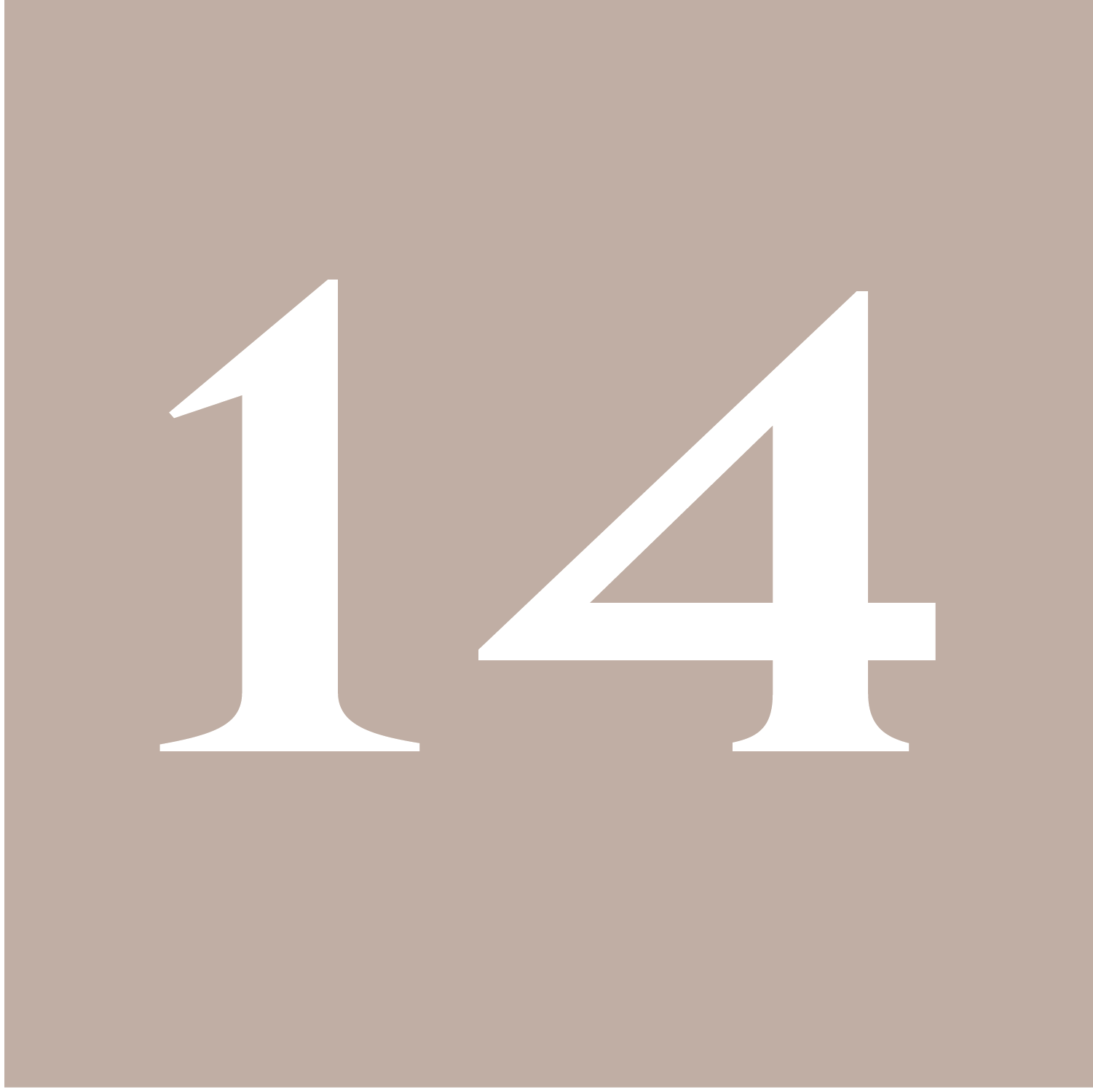 Number 14 in white on a beige background.