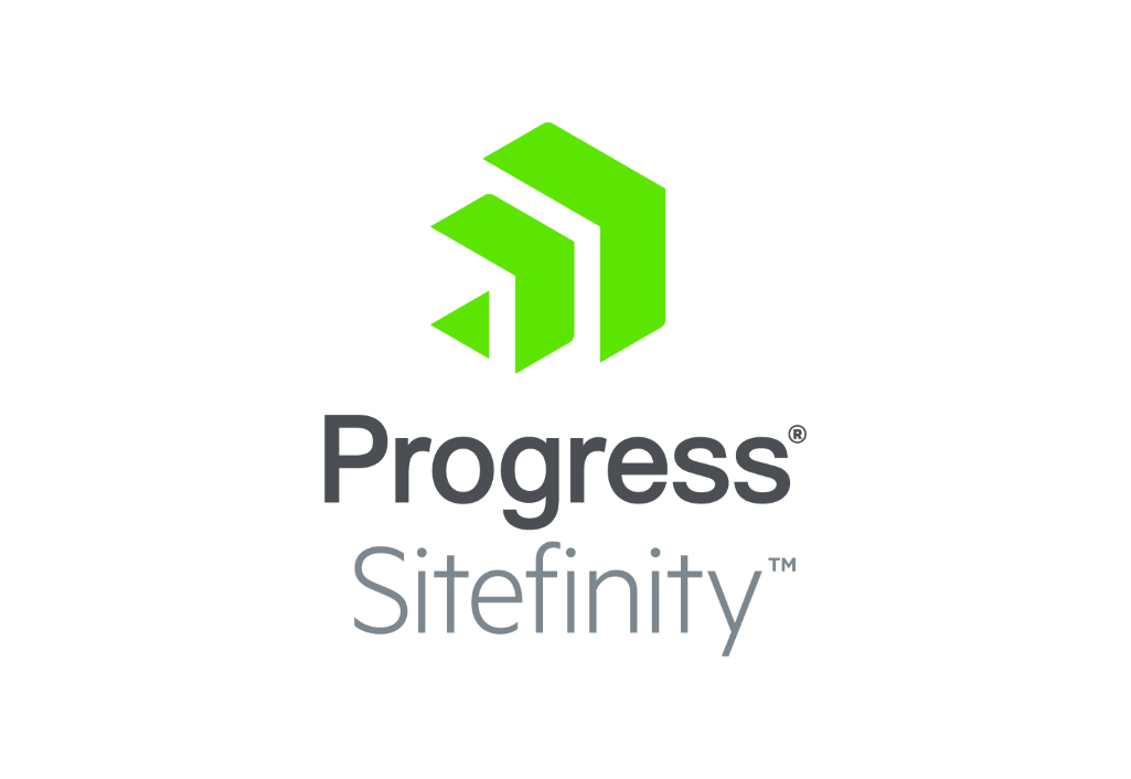 Progress Sitefinity logo with a green cube icon and black text on a black background.