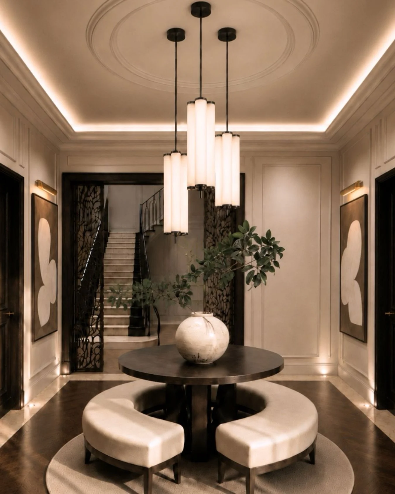 A sense of arrival | Alwoodley

The entrance hall sets the tone for everything that follows.

For this Alwoodley project, I&rsquo;ve been exploring how a generous transitional space can feel calm, welcoming and quietly impressive without becoming ove
