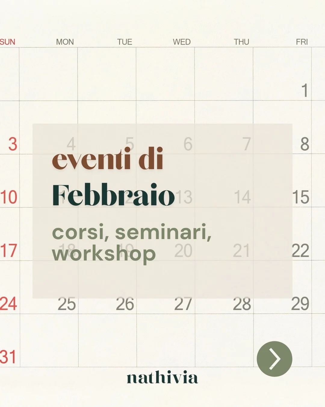 Trovi tutte le informazioni sui corsi sul nostro sito www.nathivia.it.

Formazione
Natura
Evoluzione personale
Benessere
Crescita
Consapevolezza