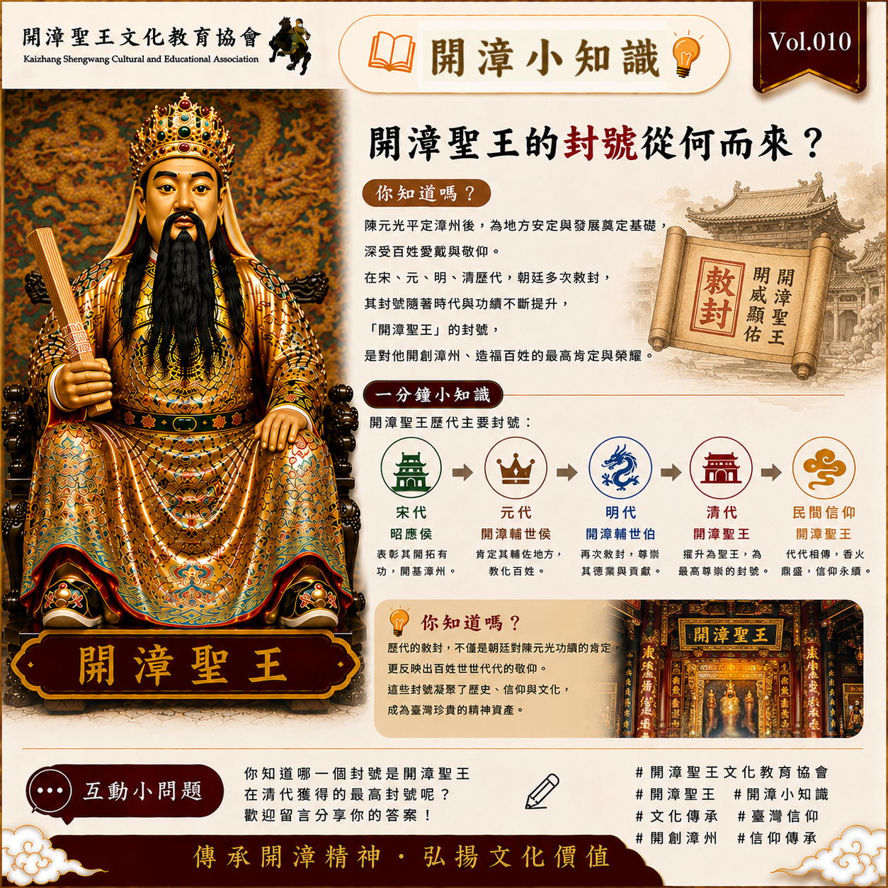 【開漳小知識 Vol.010｜開漳聖王的封號從何而來？】