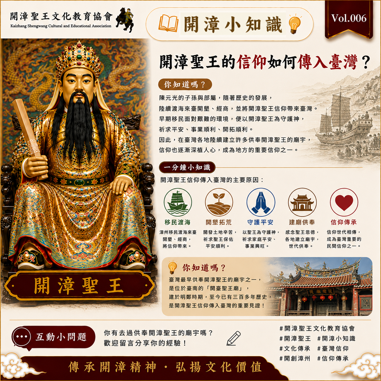 開漳小知識 Vol.006｜開漳聖王的信仰如何傳入臺灣？