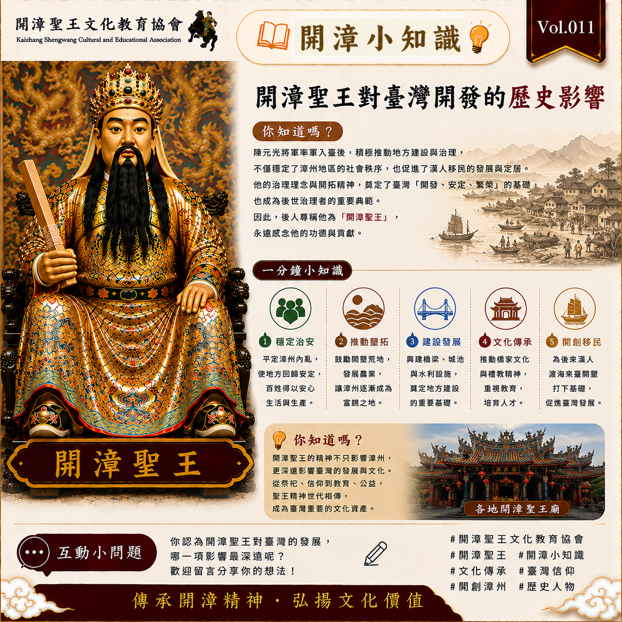 【開漳小知識 Vol.011｜開漳聖王對臺灣開發的歷史影響】