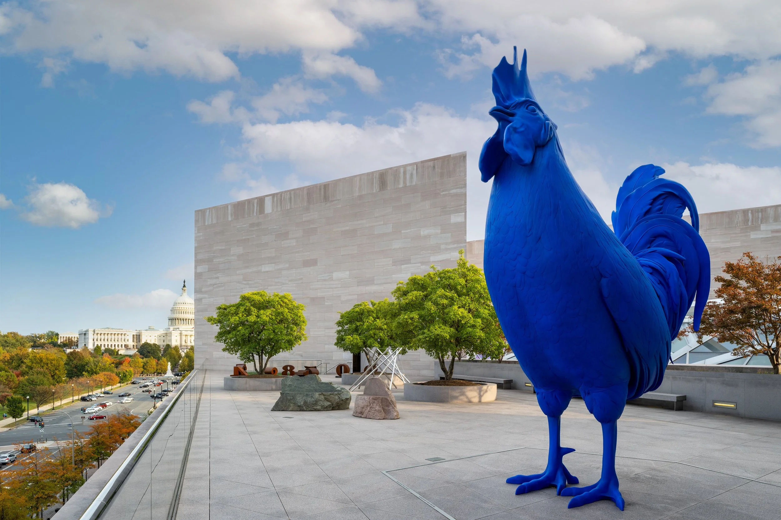 National Gallery of Art, East Building Roof Terrace, Washington, DC, featuring:  Katharina Fritsch, "Hahn / Cock" (2013)
