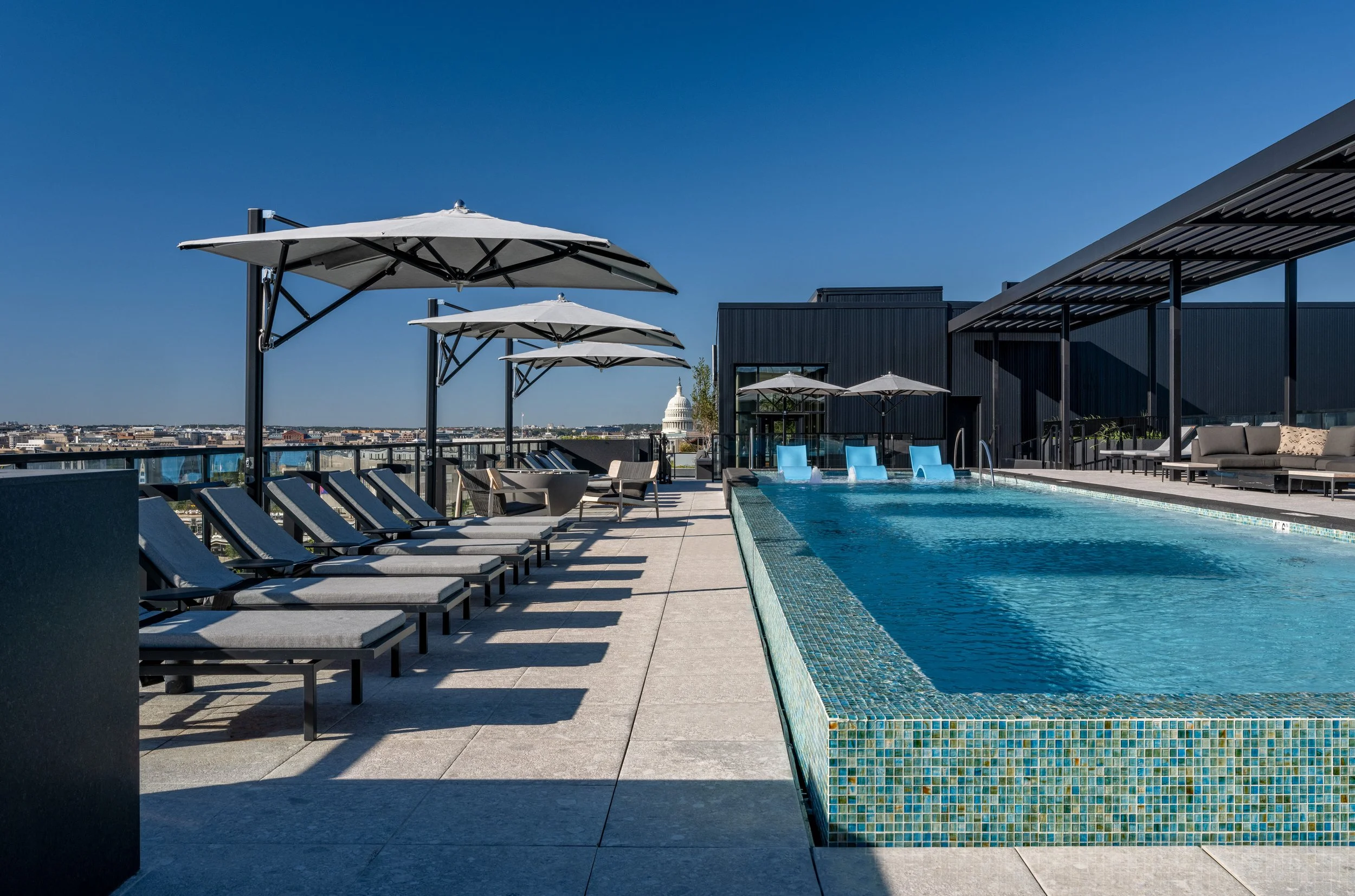 Amenity Space:  Rooftop Pool with view of U.S. Capital / 1000 South Capital, Washington, DC / Lerner and Shalom Baranes Architects