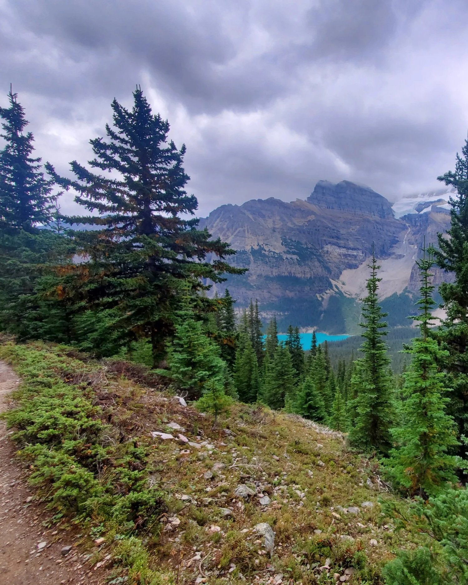 Glimpse of Morraine Lake from the trail