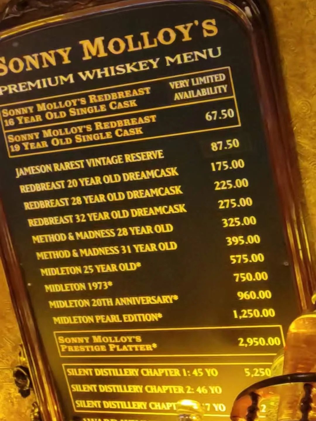 Sonny Molloy's Whiskey List