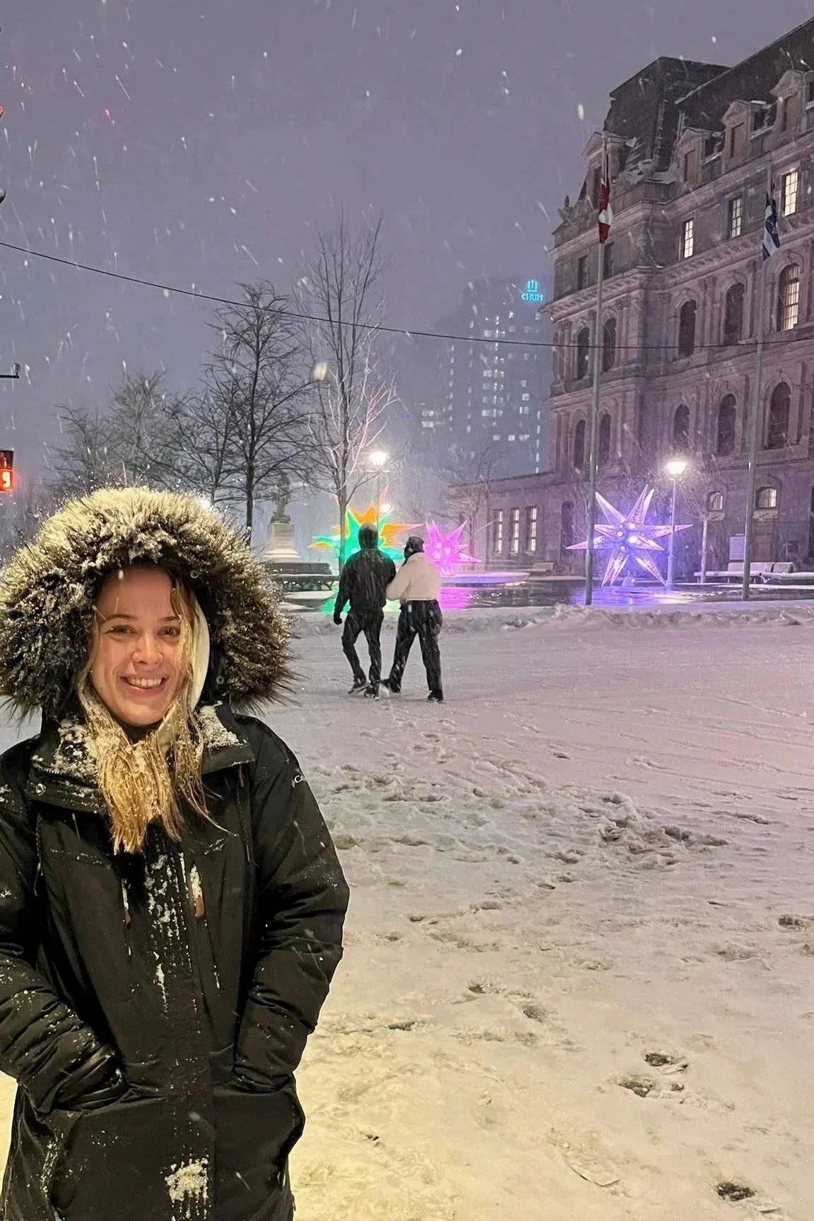 Enjoying the snow in Old Montreal