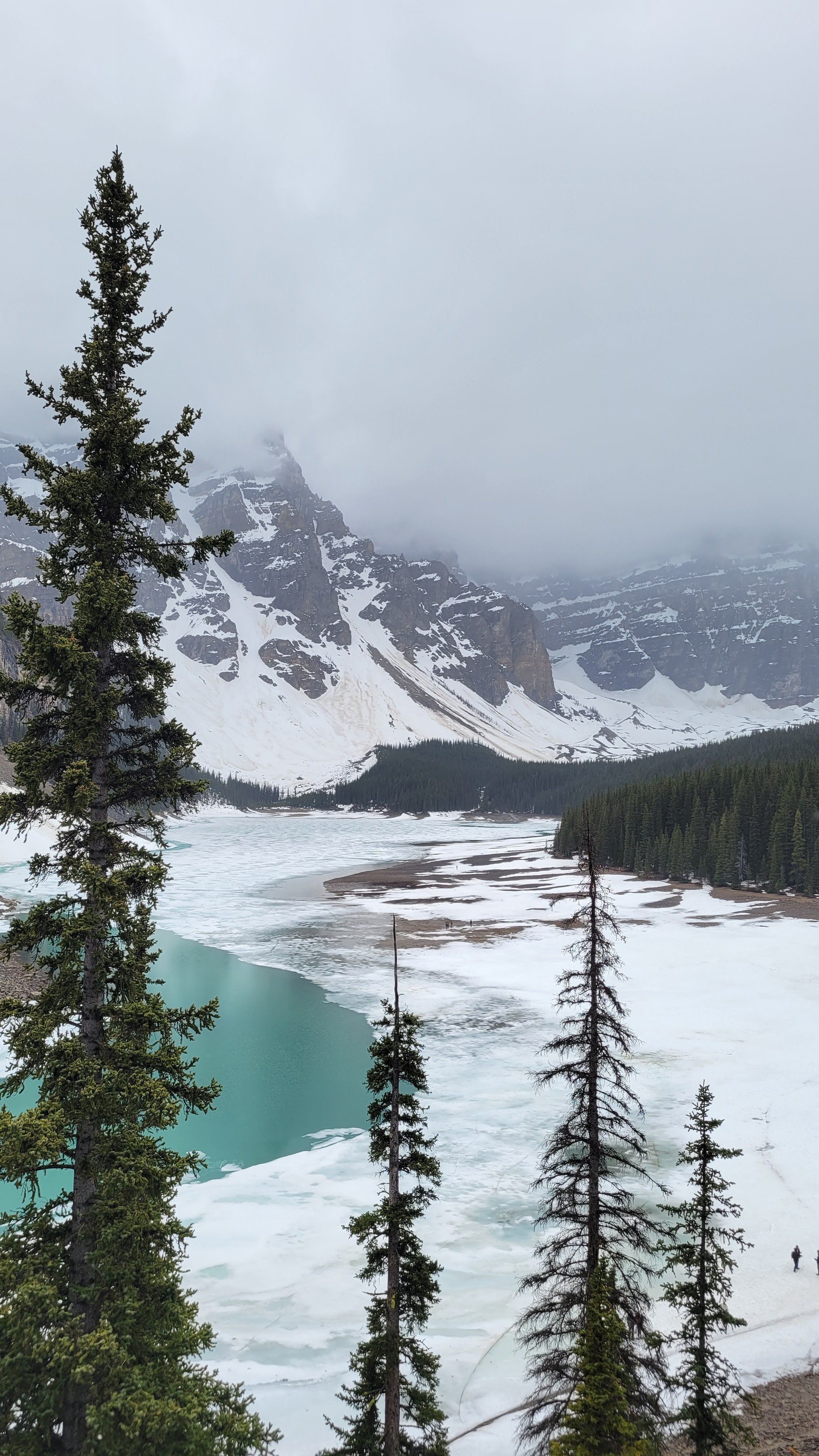 Moraine Lake still covered in snow in June