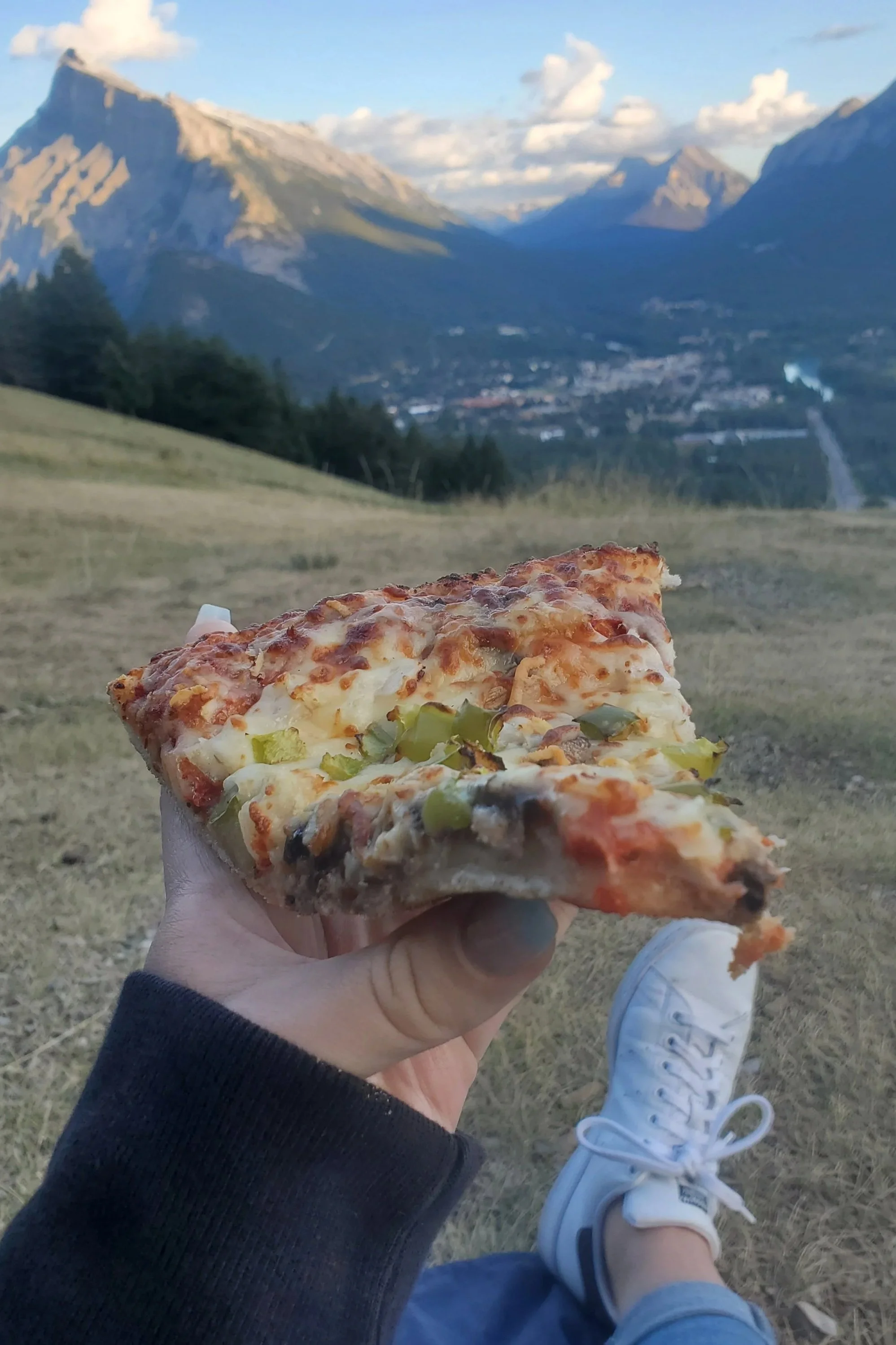 Enjoying some pizza at Mount Norquay