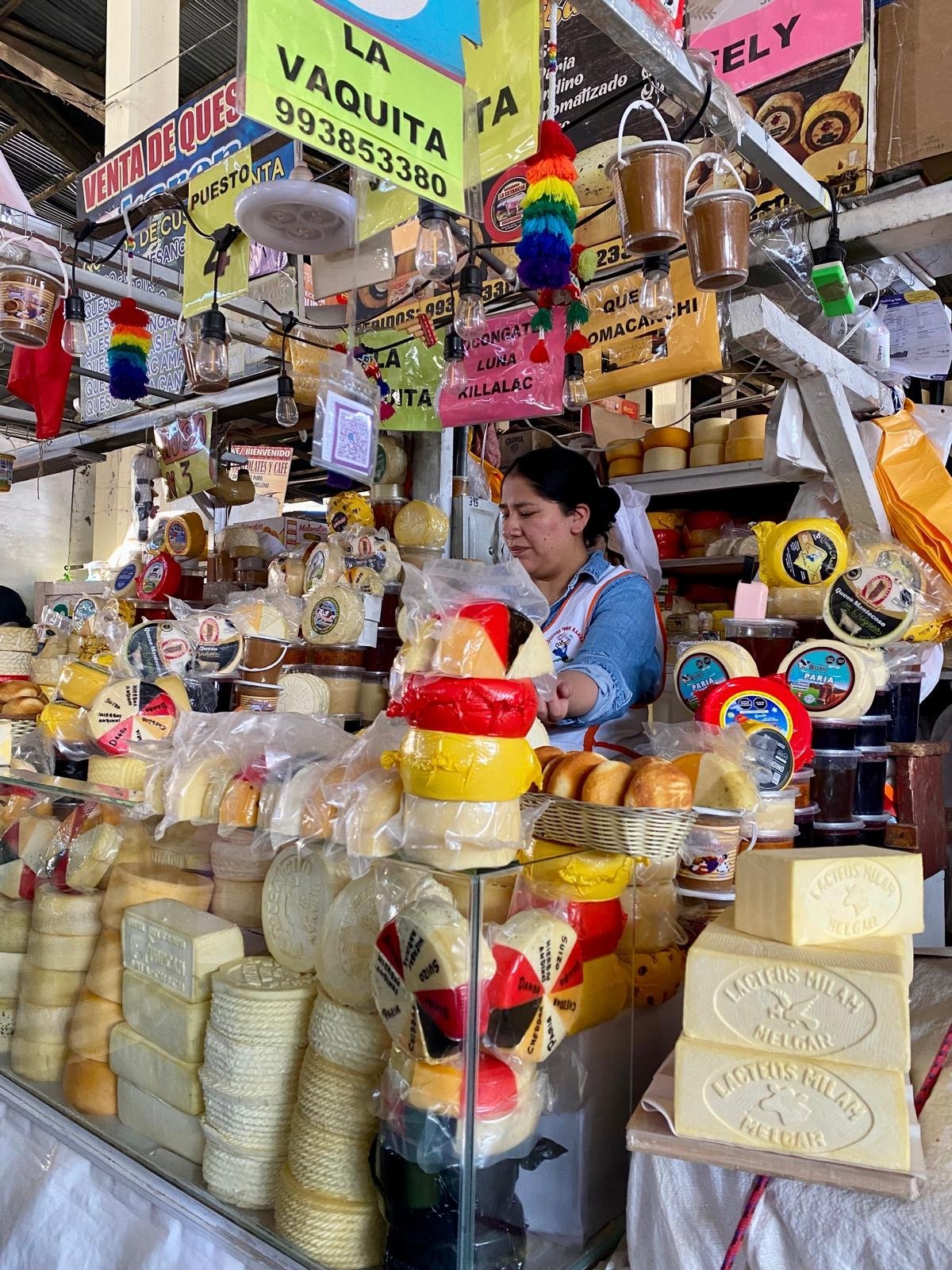 Cheeses sold at Mercado Central de San Pedro