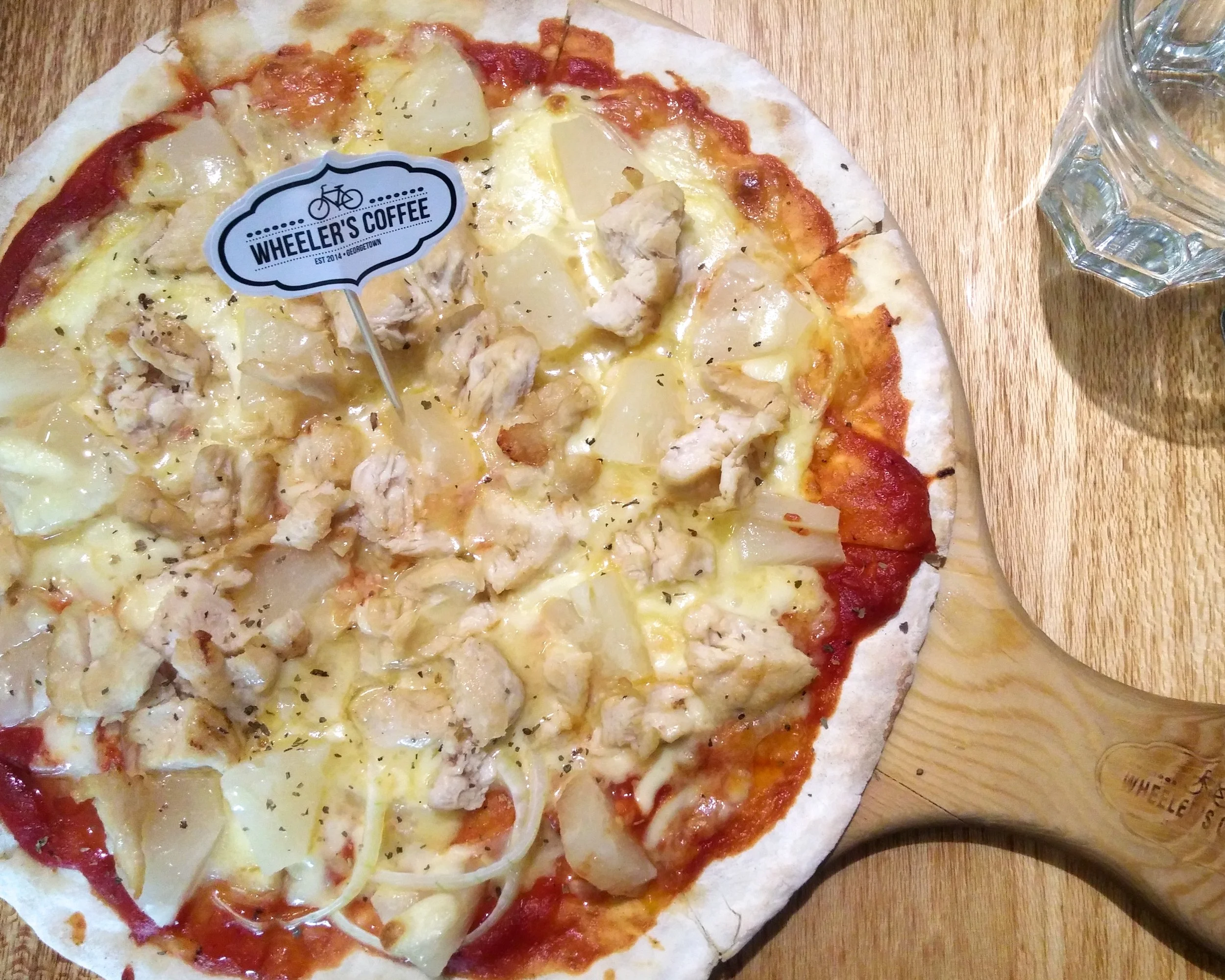 A hawaiian pizza from wheeler's