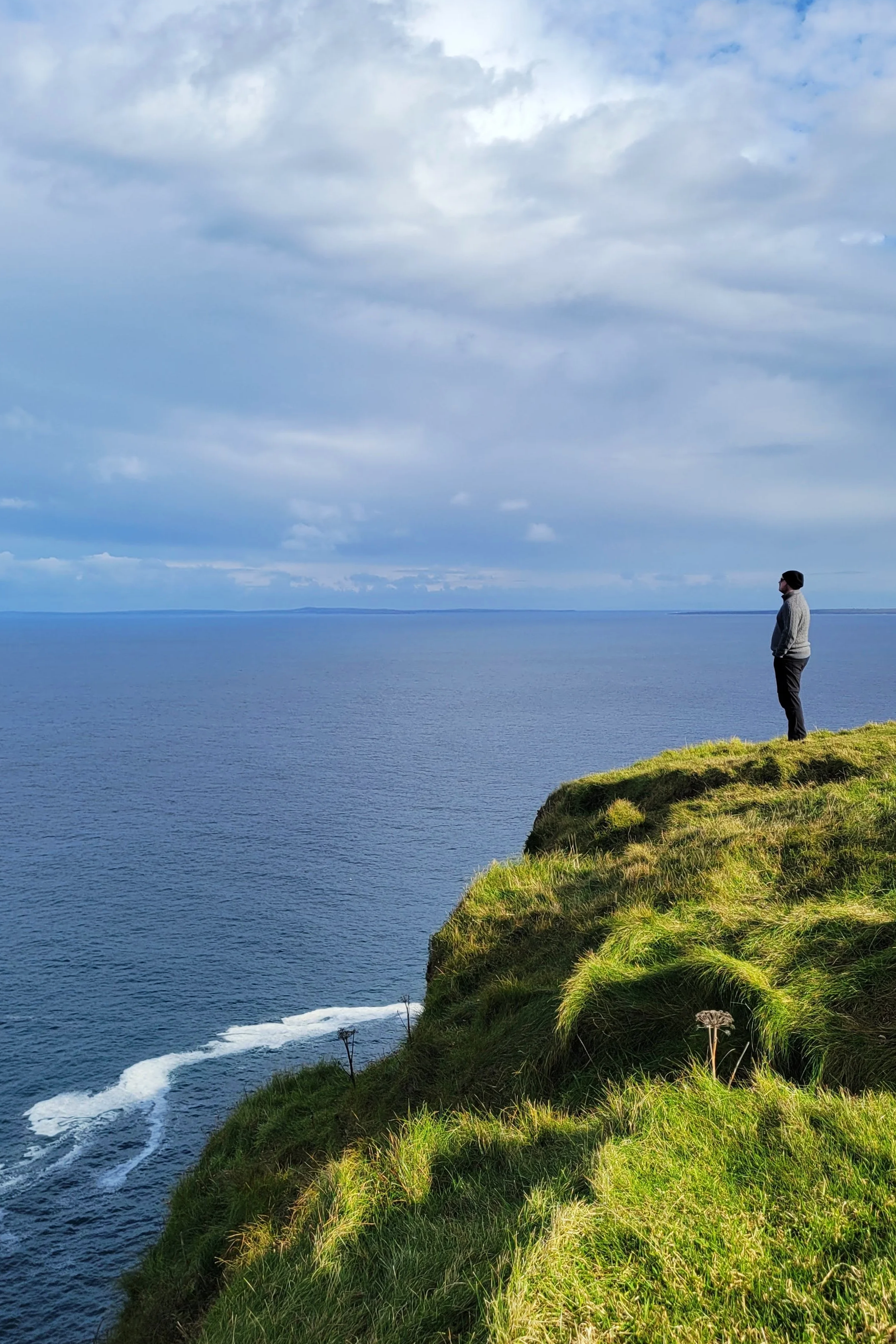 bright green grass covering the cliff looking over the ocean