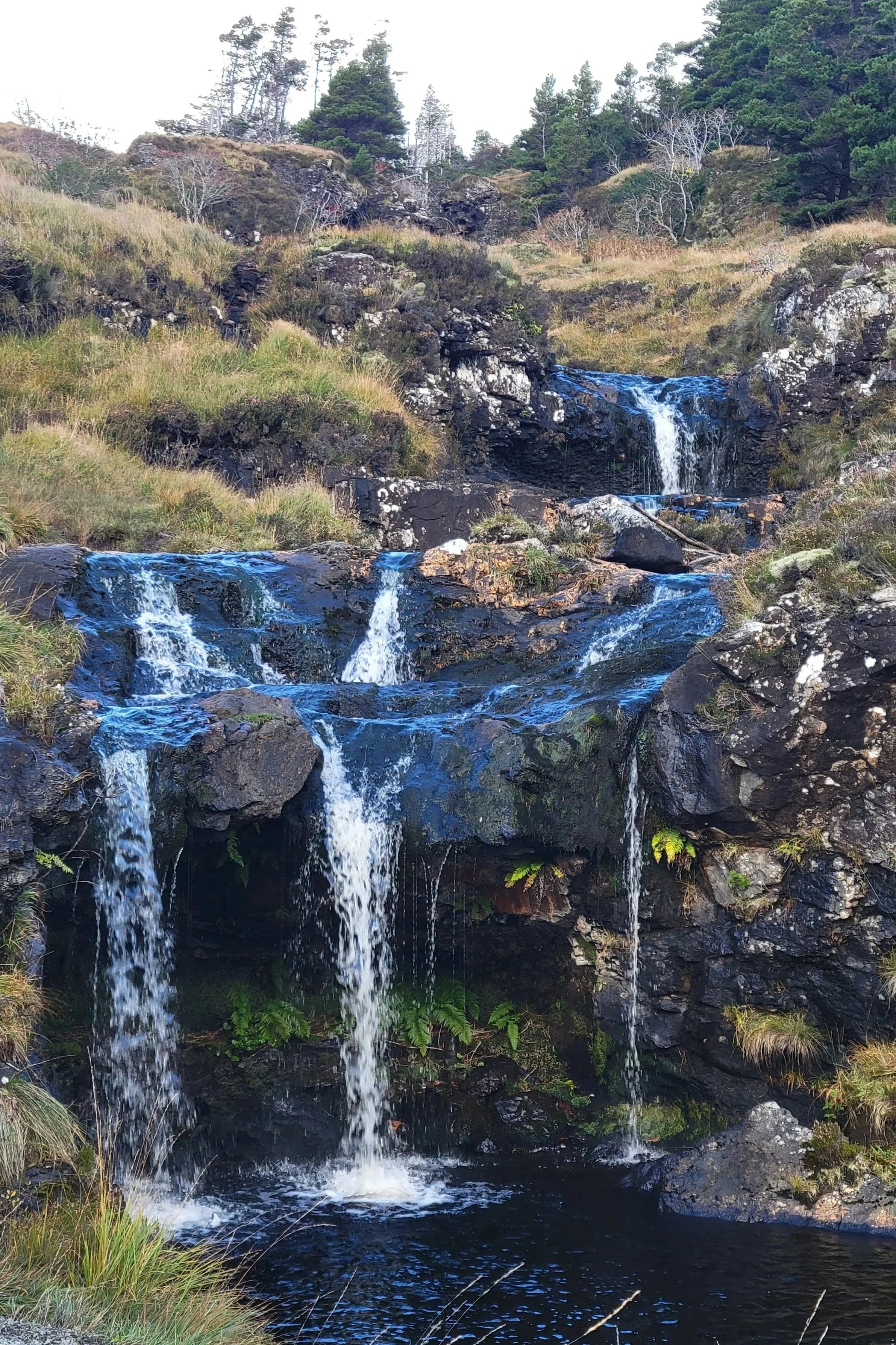 waterfalls flowing into the fairy pools