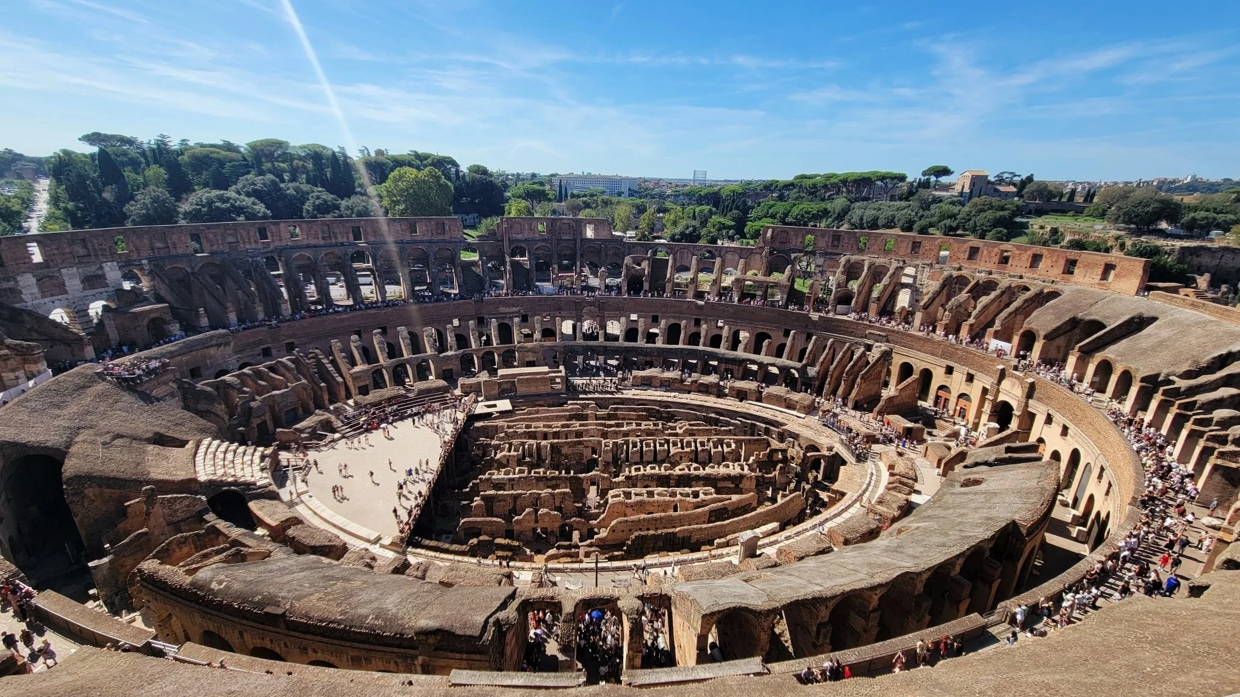 ruins of the roman colosseum. Looking down on the main access levels from the attic access point.