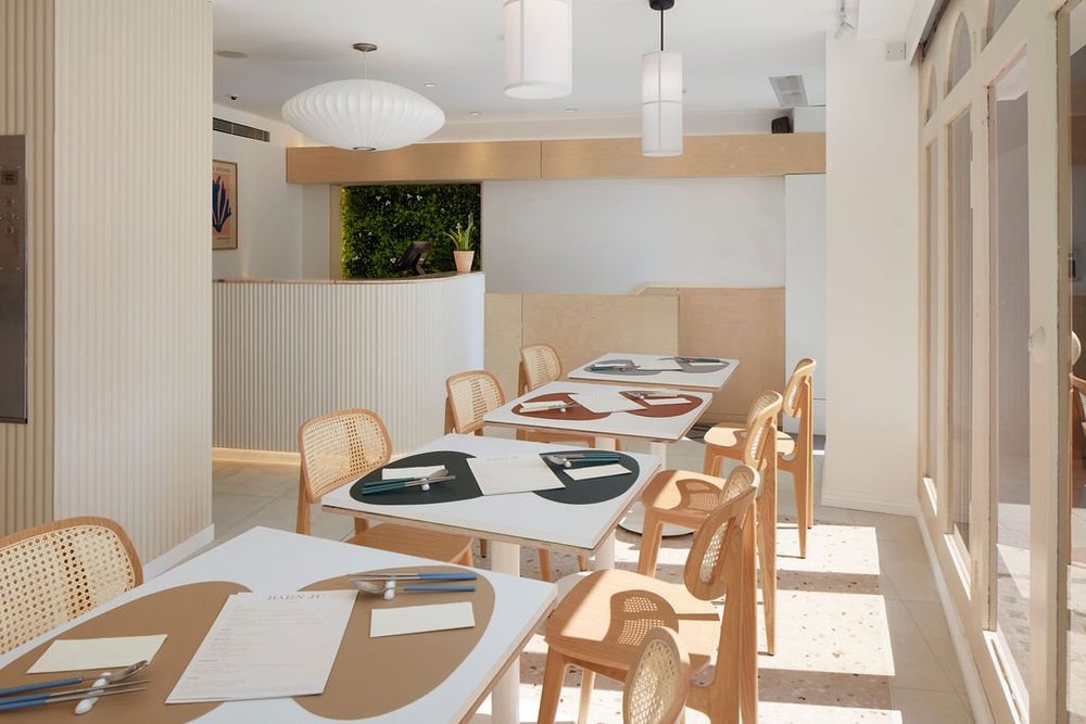 Timber seating and lighting at Barnju