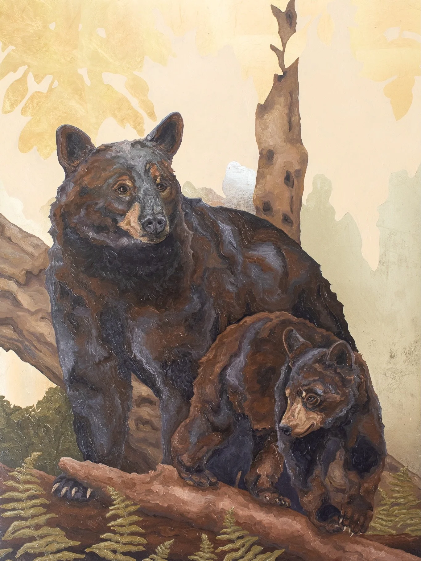 &ldquo;Among the Ferns&rdquo;
30 x 40&rdquo; 
Oil + Gold + Champagne Leaf on 2 inch Cradled Panel

Available at the Acacia Coll Gallery