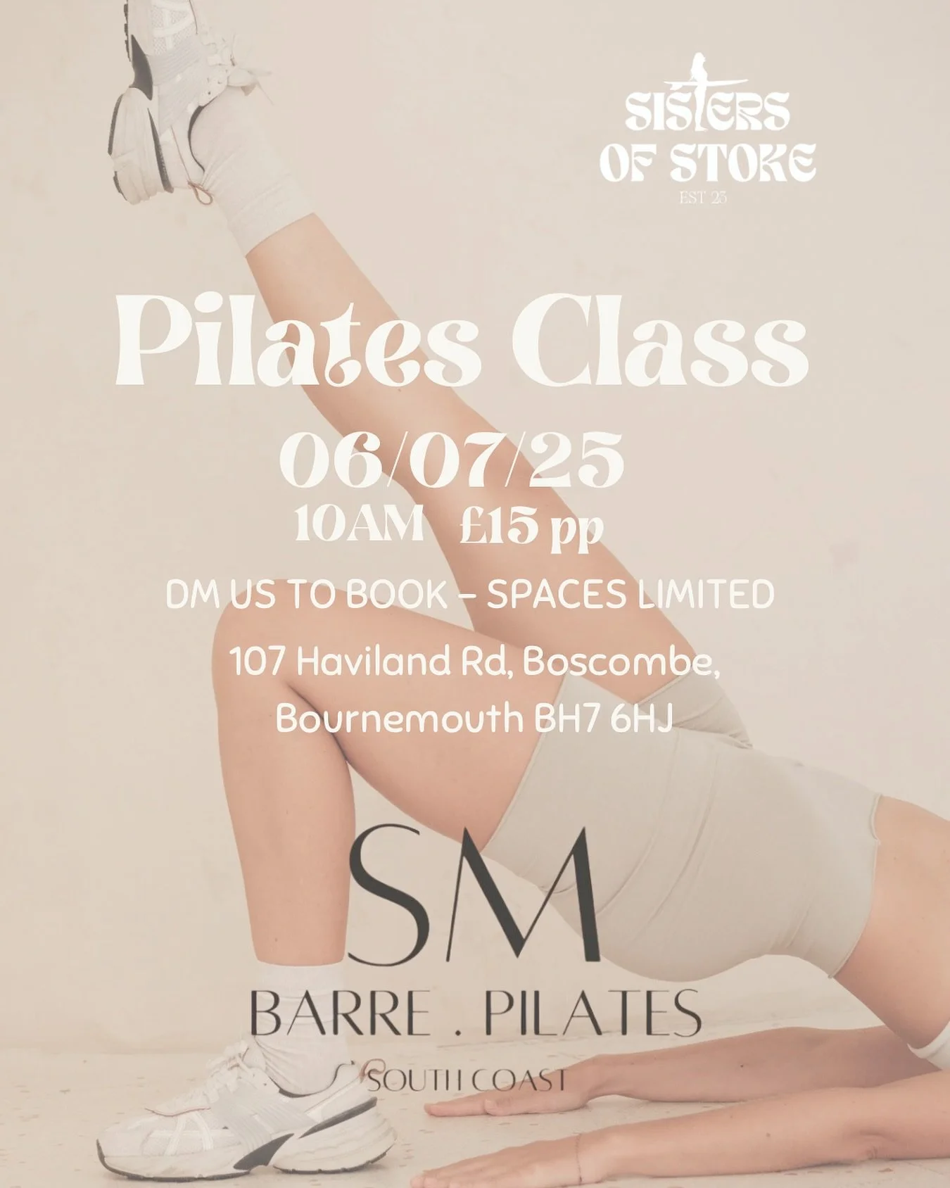 Join our Pilates Class on 06/07/25 at 10AM 🧘&zwj;♀️
&pound;15 per person &ndash; DM to book, limited spots available!
Let&rsquo;s flow, strengthen, and connect 🌊💪
In collaboration with @barrepilates.sm 
#SistersOfStoke #PilatesOnTheCoast #SouthCoa