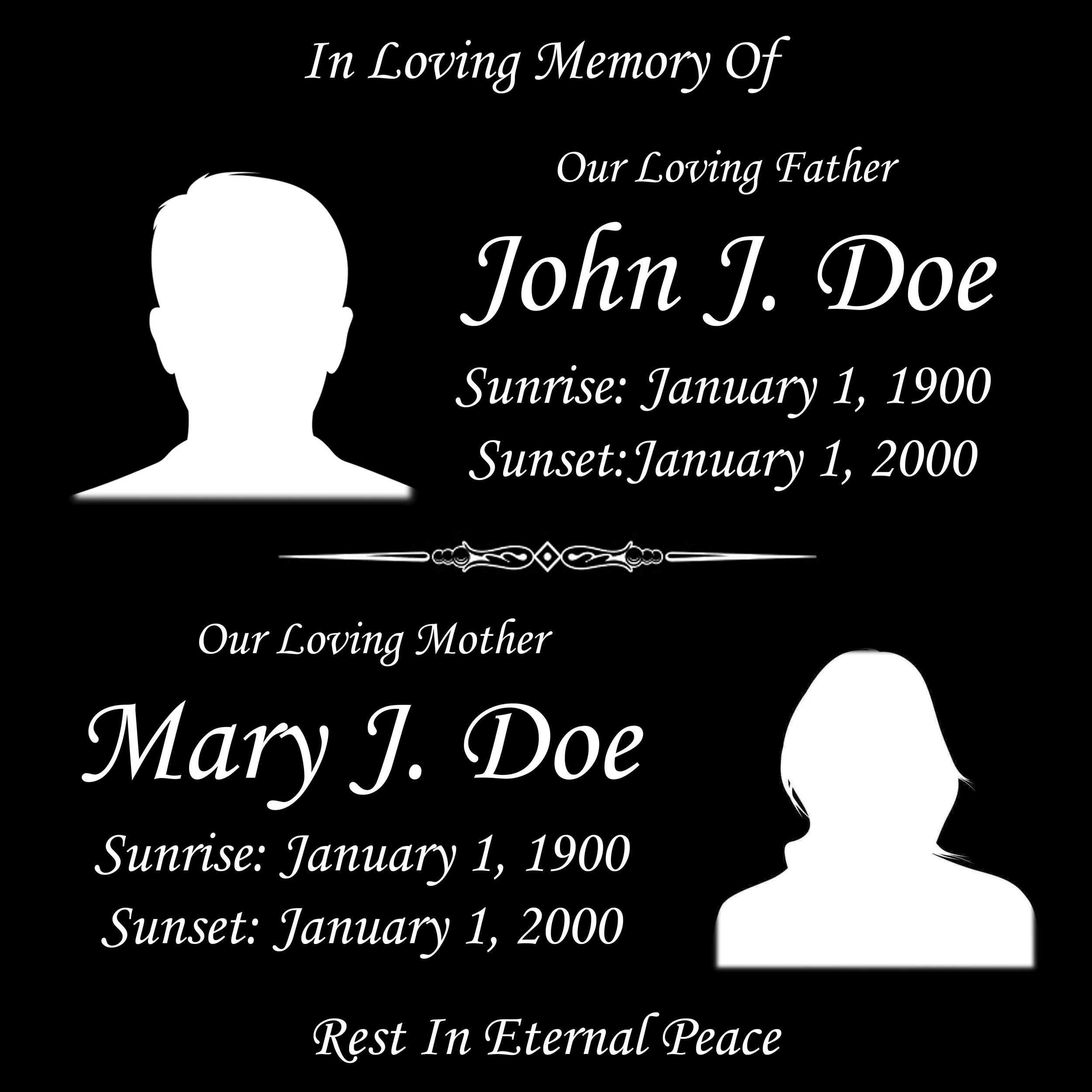 Layout #11 Square Off-Centered 2 Photos 24x24 - $800.00, 18x24 - $640.00, 18x18 - $560.00, 12x12 - $240.00, 8x8 - $110.00