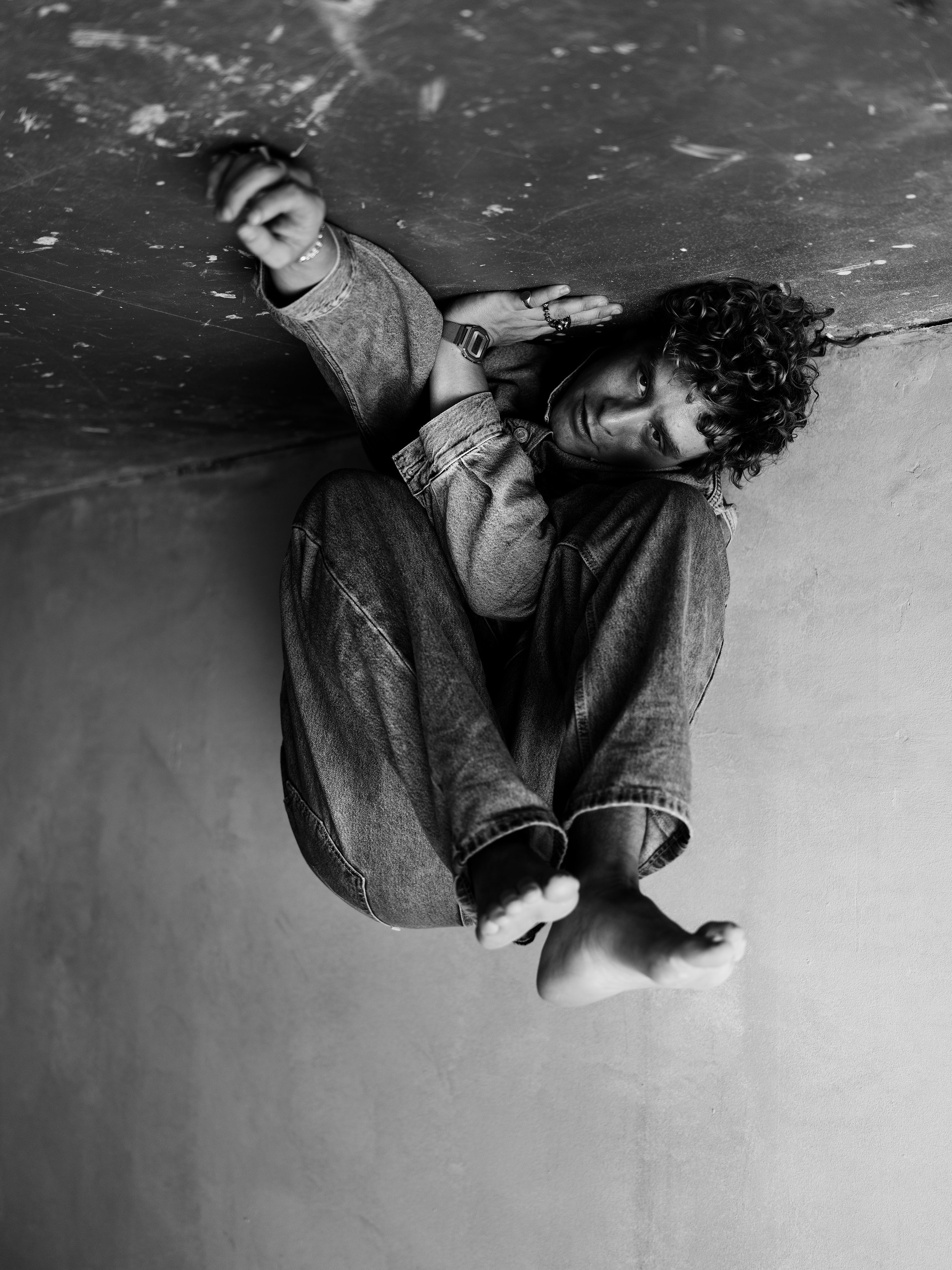 Black and white editorial photo of Charlie Tatman by Chris Mann