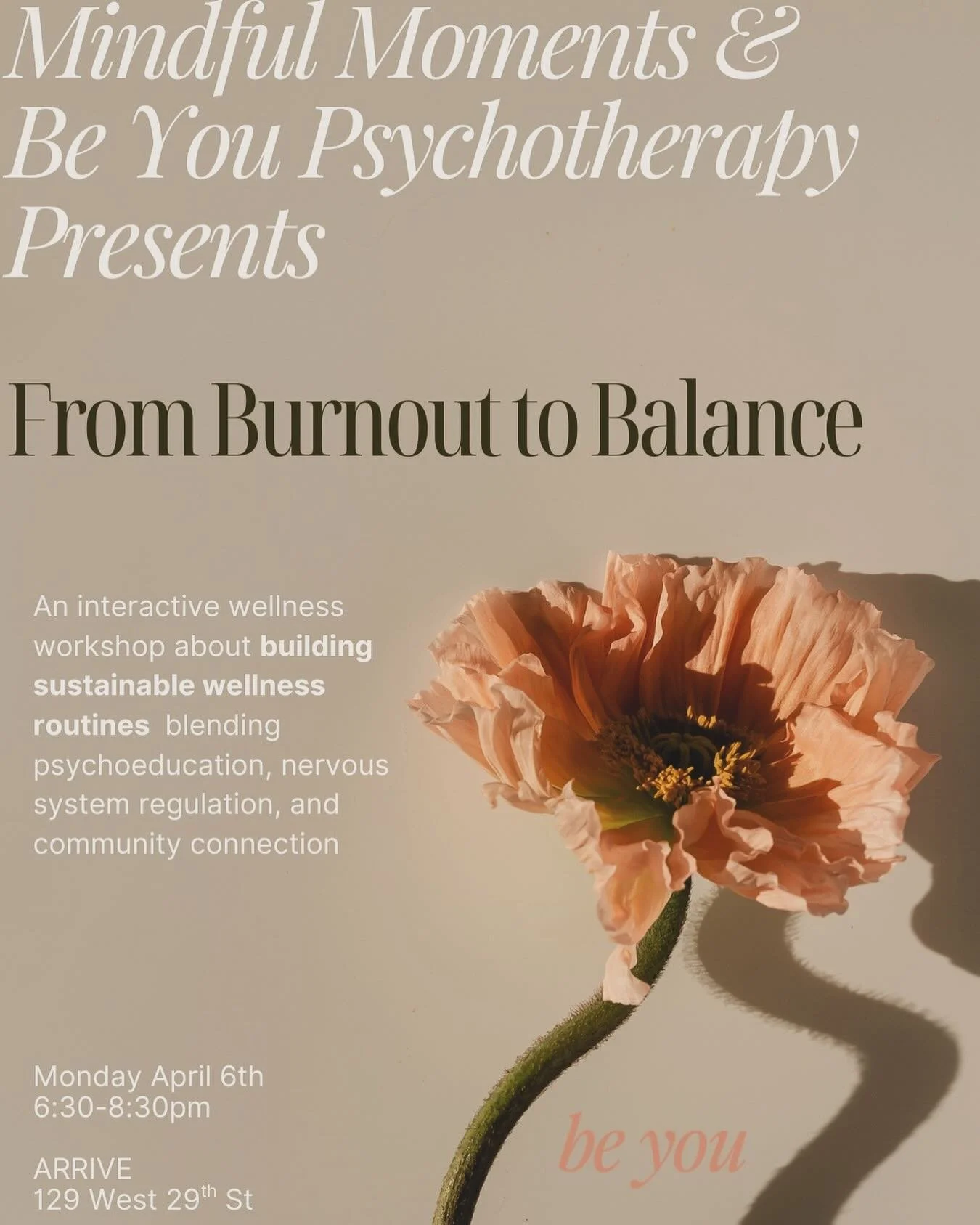 🚨New Event Alert🚨 we are so excited to partner with Mindful Moments for a workshop in building sustainable routines, understand burnout, identifying personal burnout patterns, and learn pillars of holistic wellness led by Senior Psychotherapist, @o
