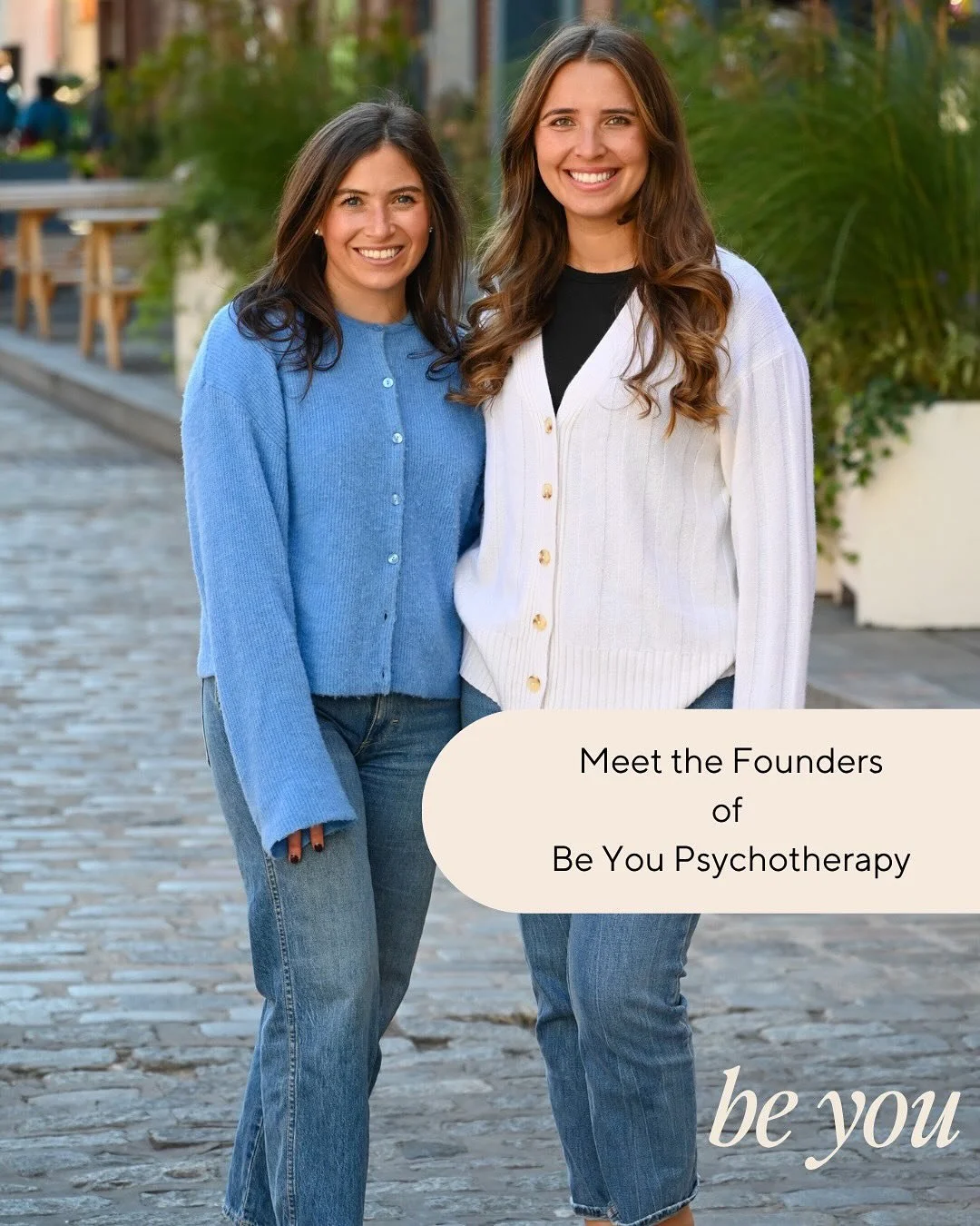 Hi 👋 we&rsquo;re the founders of Be You Psychotherapy! 
we wanted to re-introduce ourselves.
We created Be You to be a space where you can show up as your full, authentic self without pressure to have it all figured out. Our work is rooted in connec