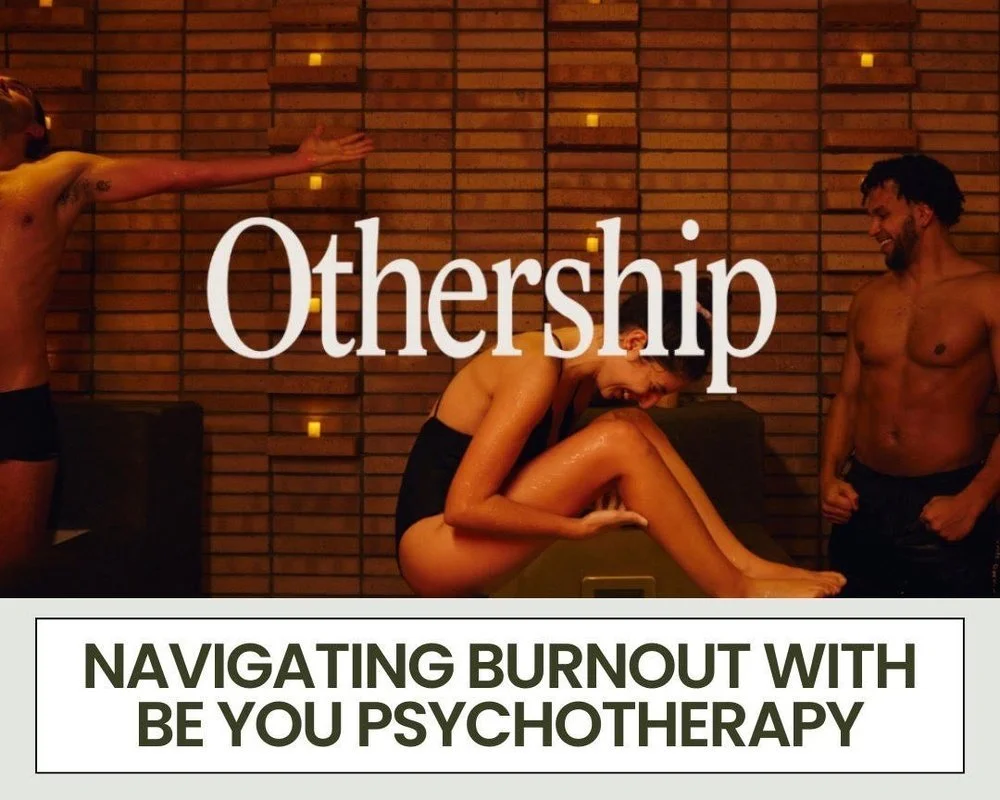 People in swimsuits in a sauna or steam room, with the word 'Othership' overlaid, and a title about psychotherapy.