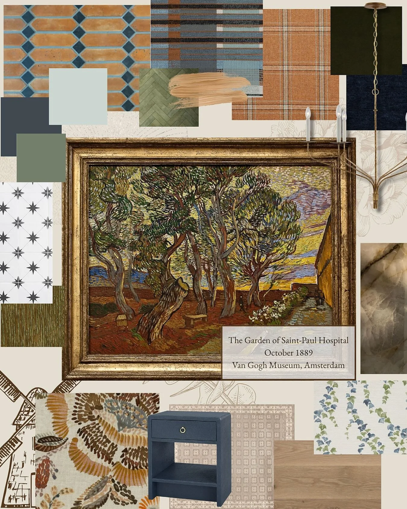 Jennie came back from amsterdam inspired after visiting the Van Gogh Museum. She&rsquo;s always drawing inspiration from her travels.

This piece, The Garden of Saint-Paul Hospital (October 1889), sparked ideas for a current client project. This mood