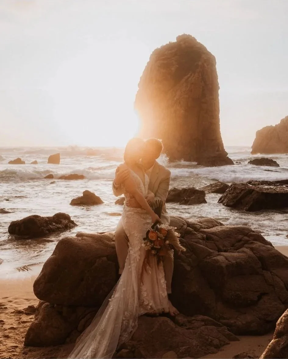 Seaside wedding in Portugal with ocean views and golden sunset light