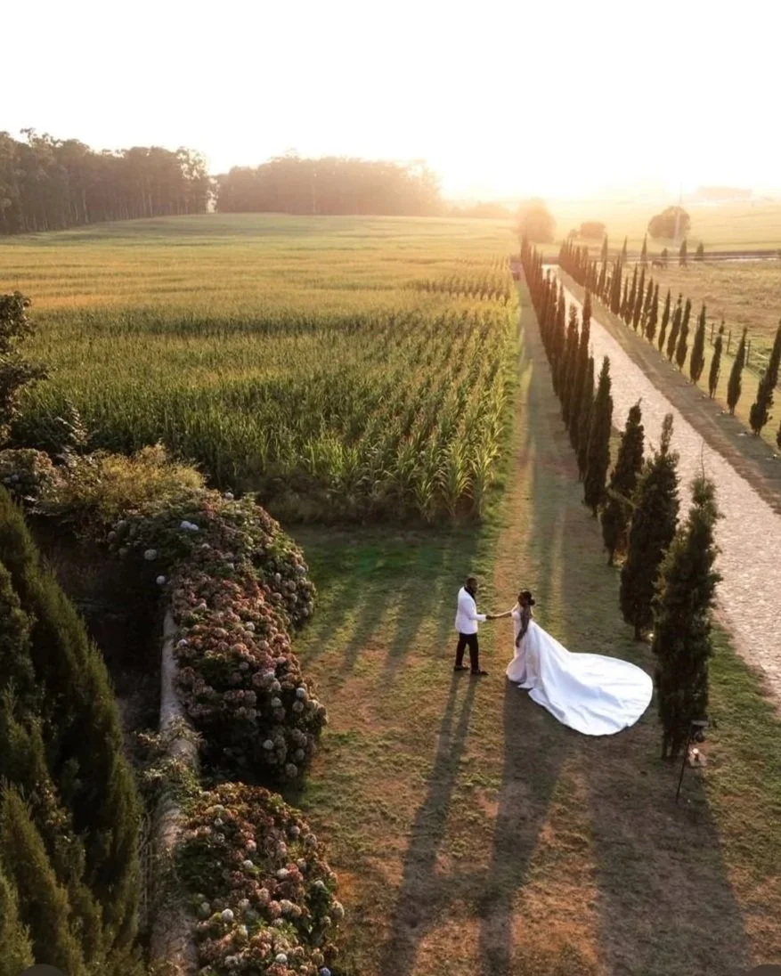 Vineyard wedding in Portugal with long table and scenic views